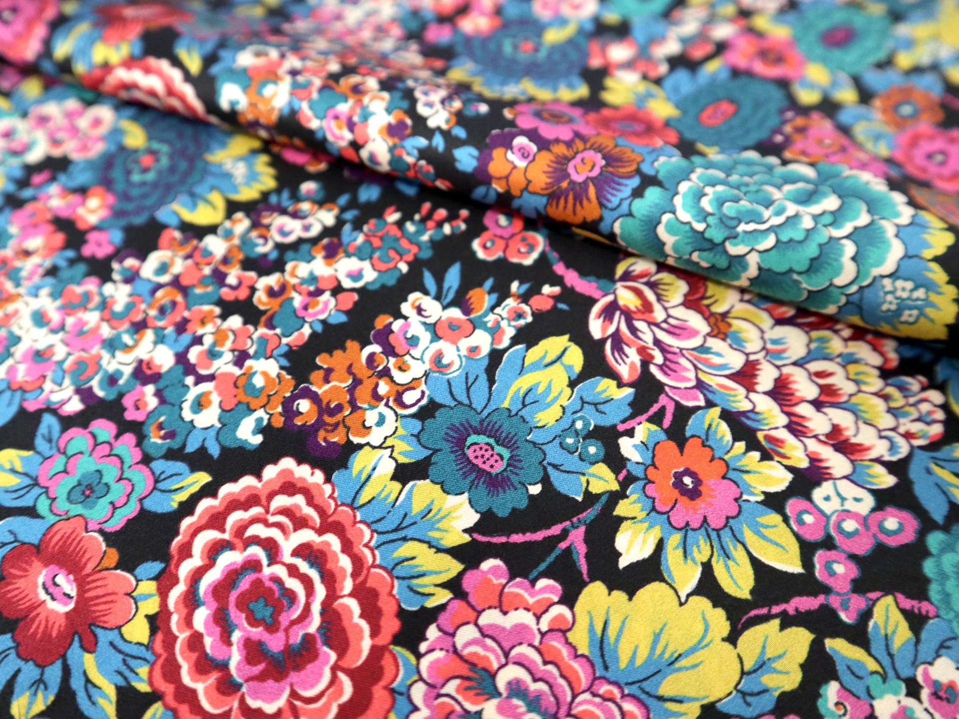Liberty Silk Charmeuse with Bright Floral Print