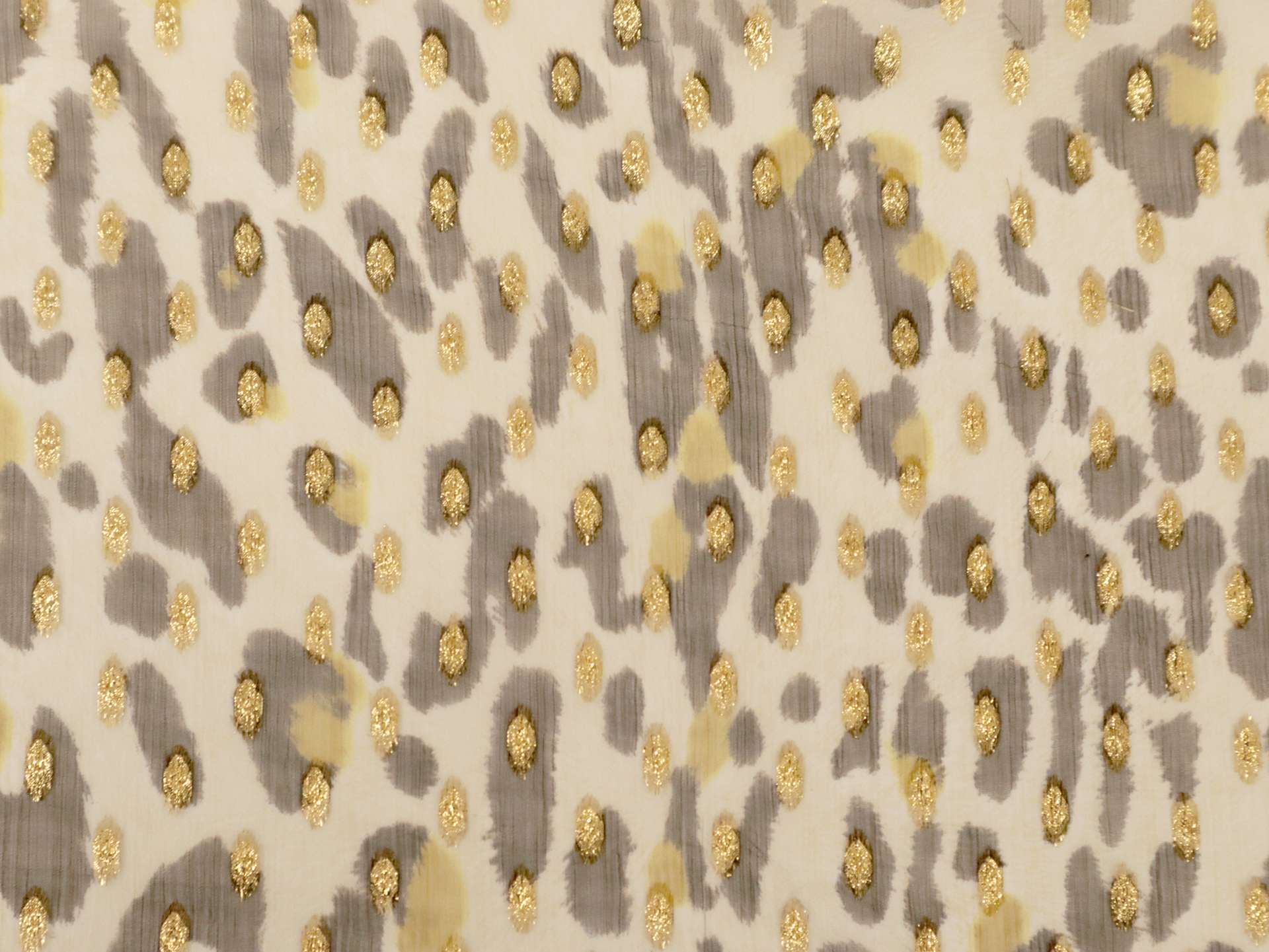 Printed Fil Coupé Silk Chiffon with Metallic Gold Dots On Chestnut Background