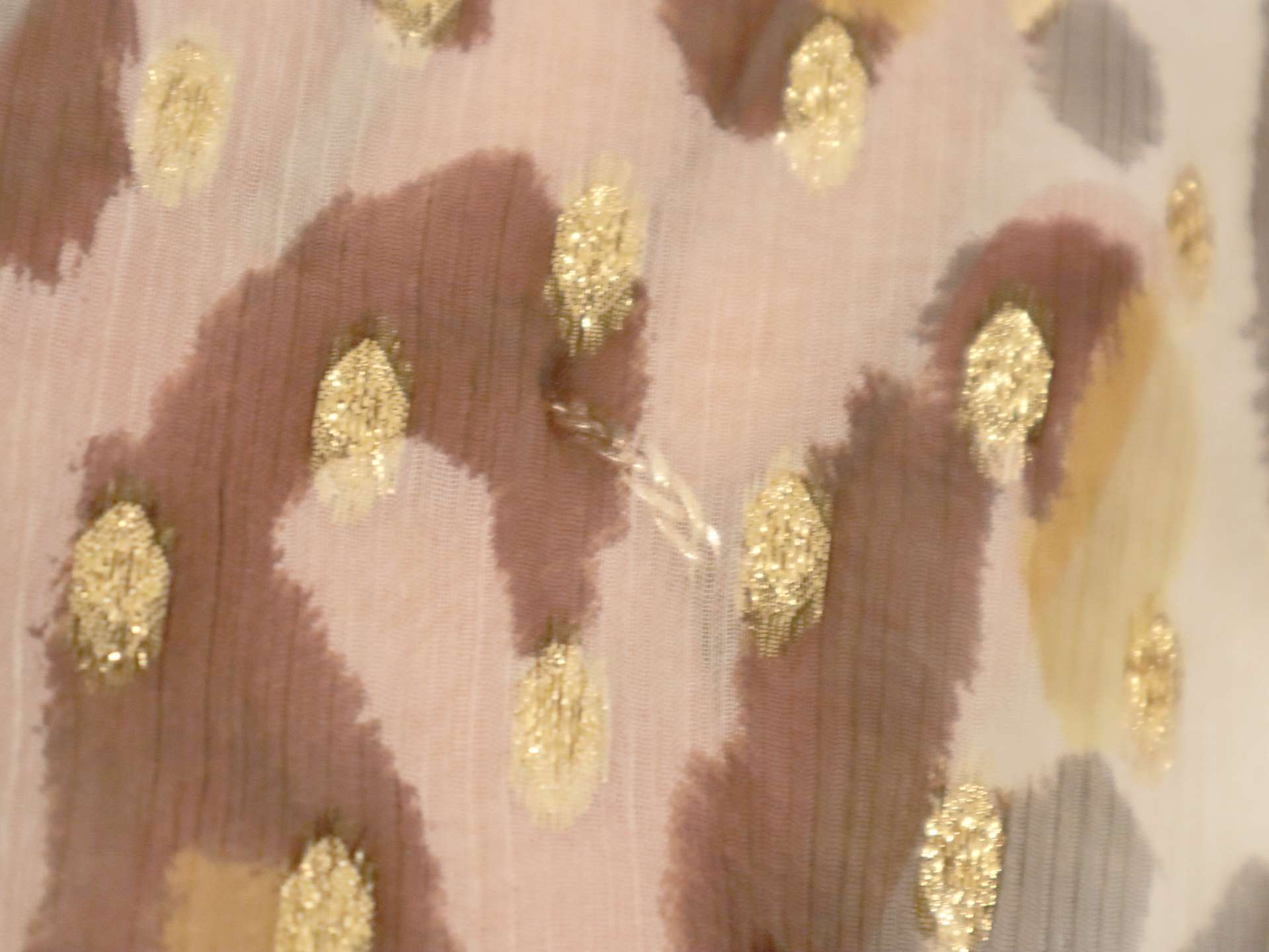 Printed Fil Coupé Silk Chiffon with Metallic Gold Dots On Chestnut Background