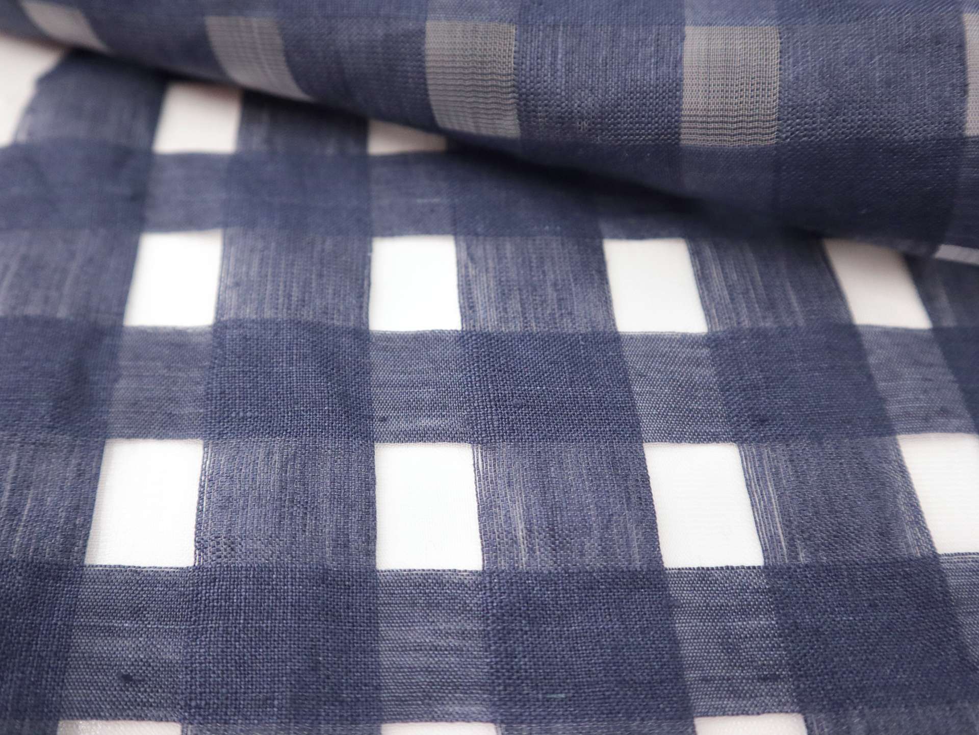 Linen & Nylon Plaid Mesh in Indigo