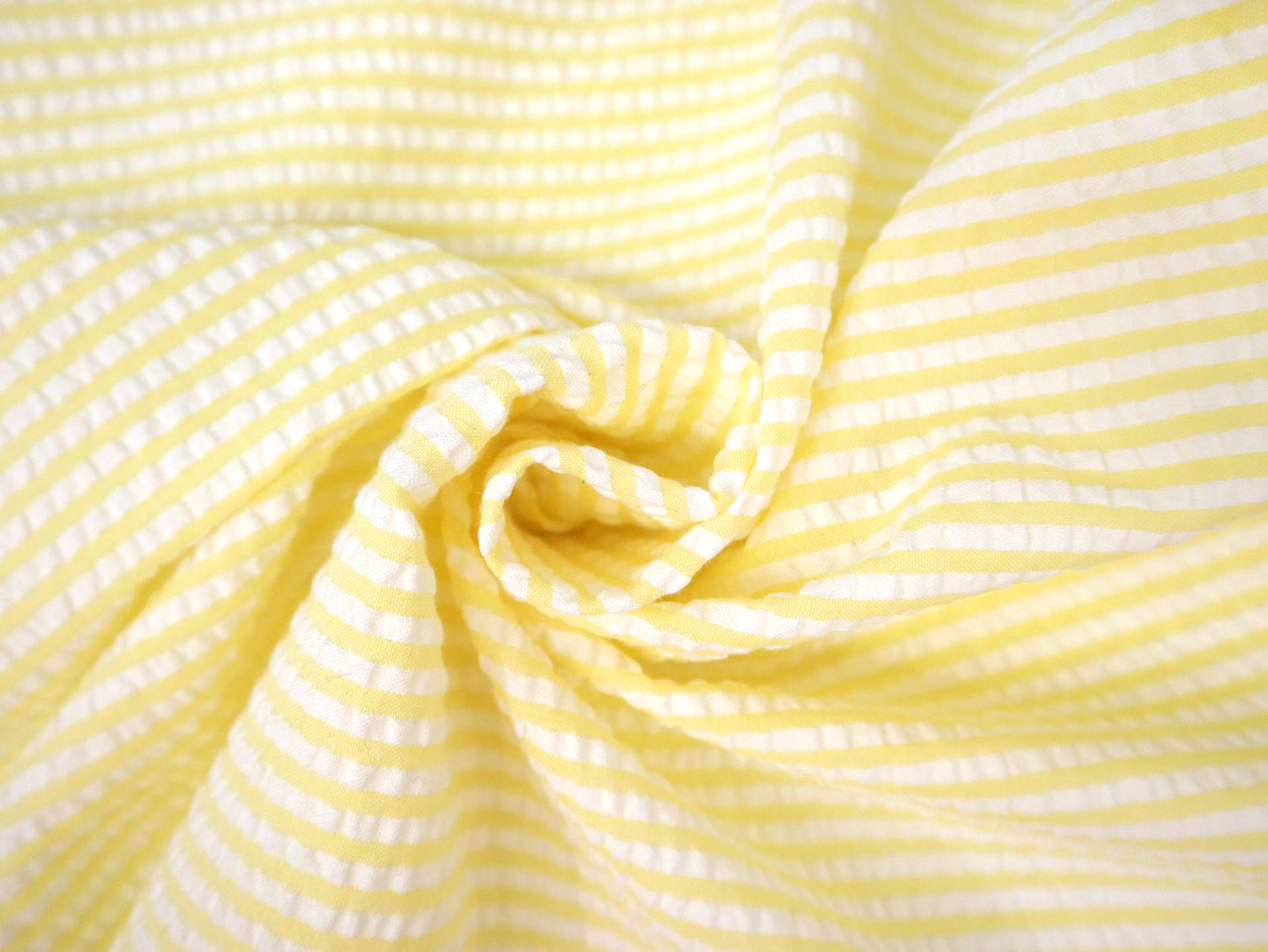 Poly Cotton Seersucker Stripe in Yellow