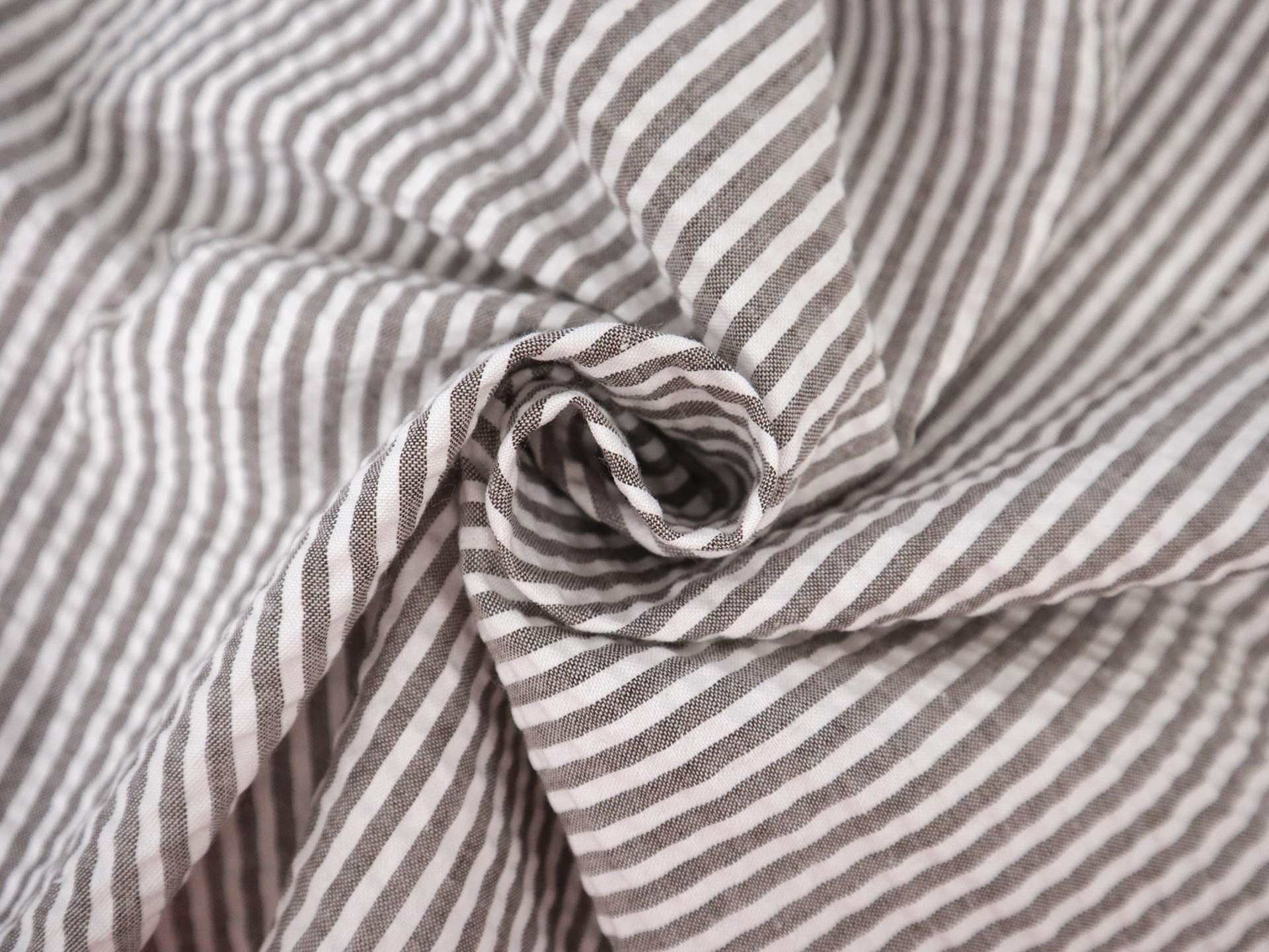 Poly Cotton Seersucker Stripe in Brown
