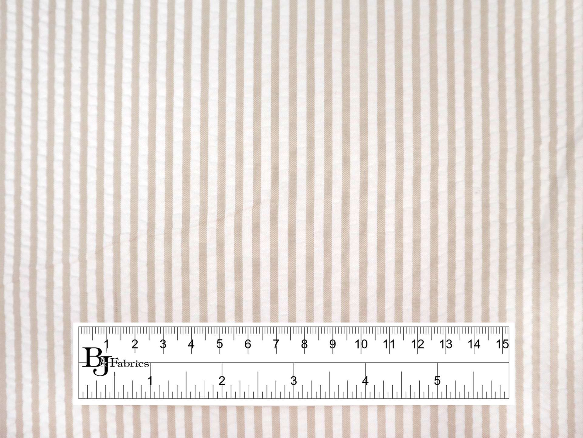 Poly Cotton Seersucker Stripe in Khaki