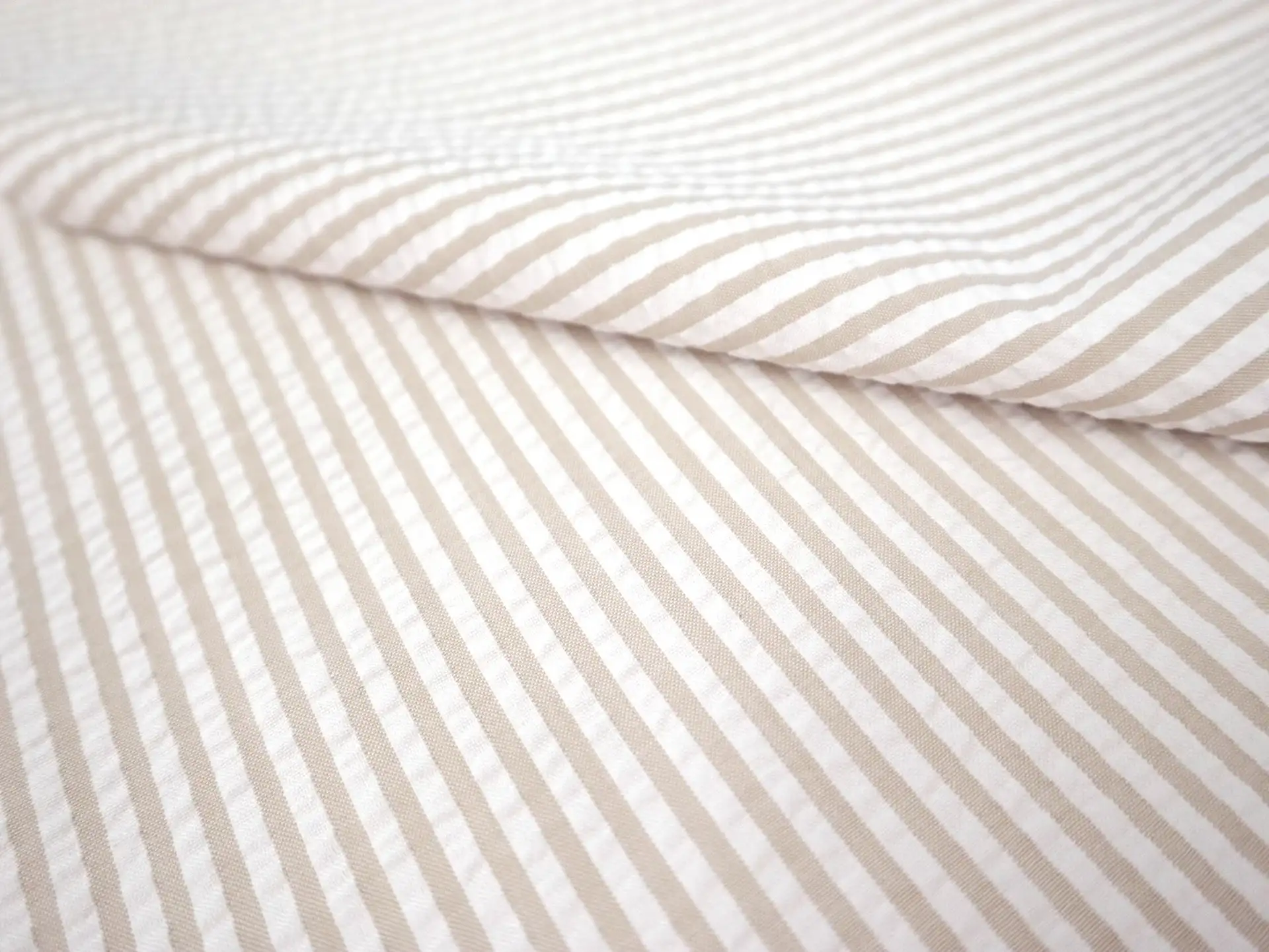 Poly Cotton Seersucker Stripe in Khaki