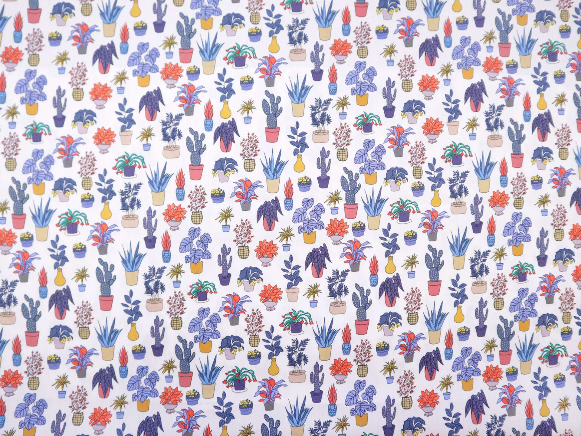 Cotton Broadcloth with Potted Plants Print