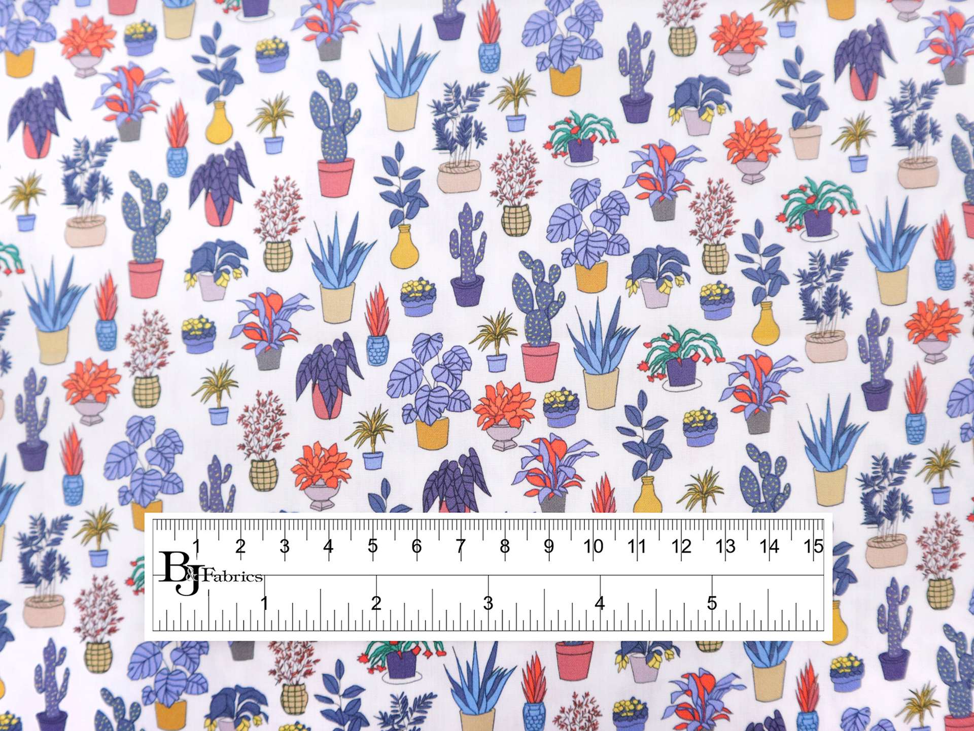 Cotton Broadcloth with Potted Plants Print