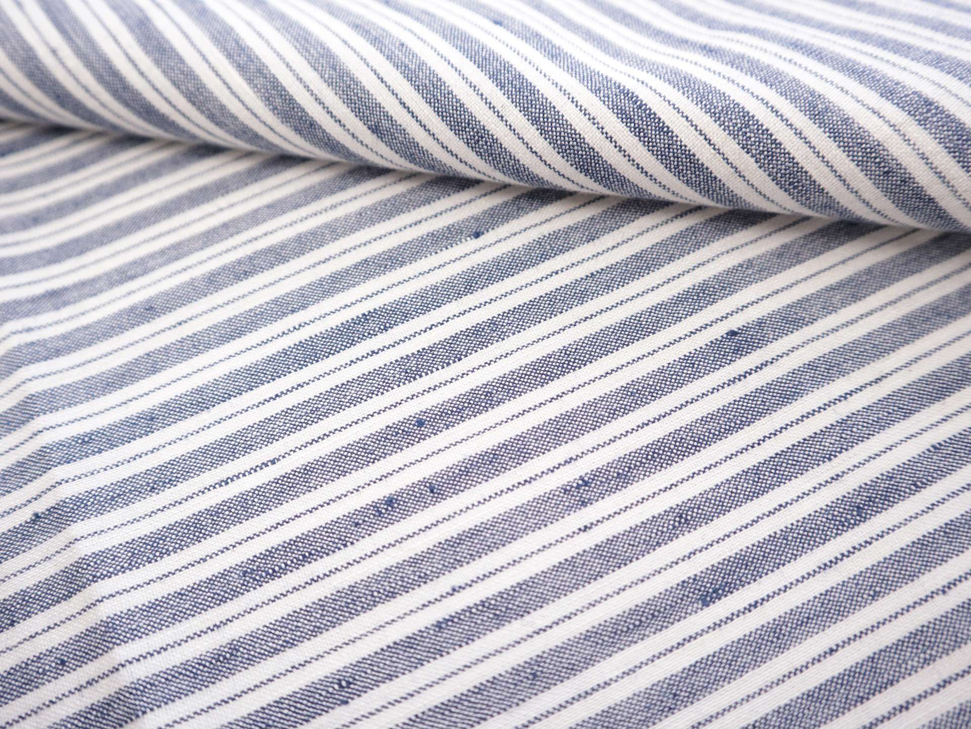 Stretch Linen with Ticking Stripe in Indigo