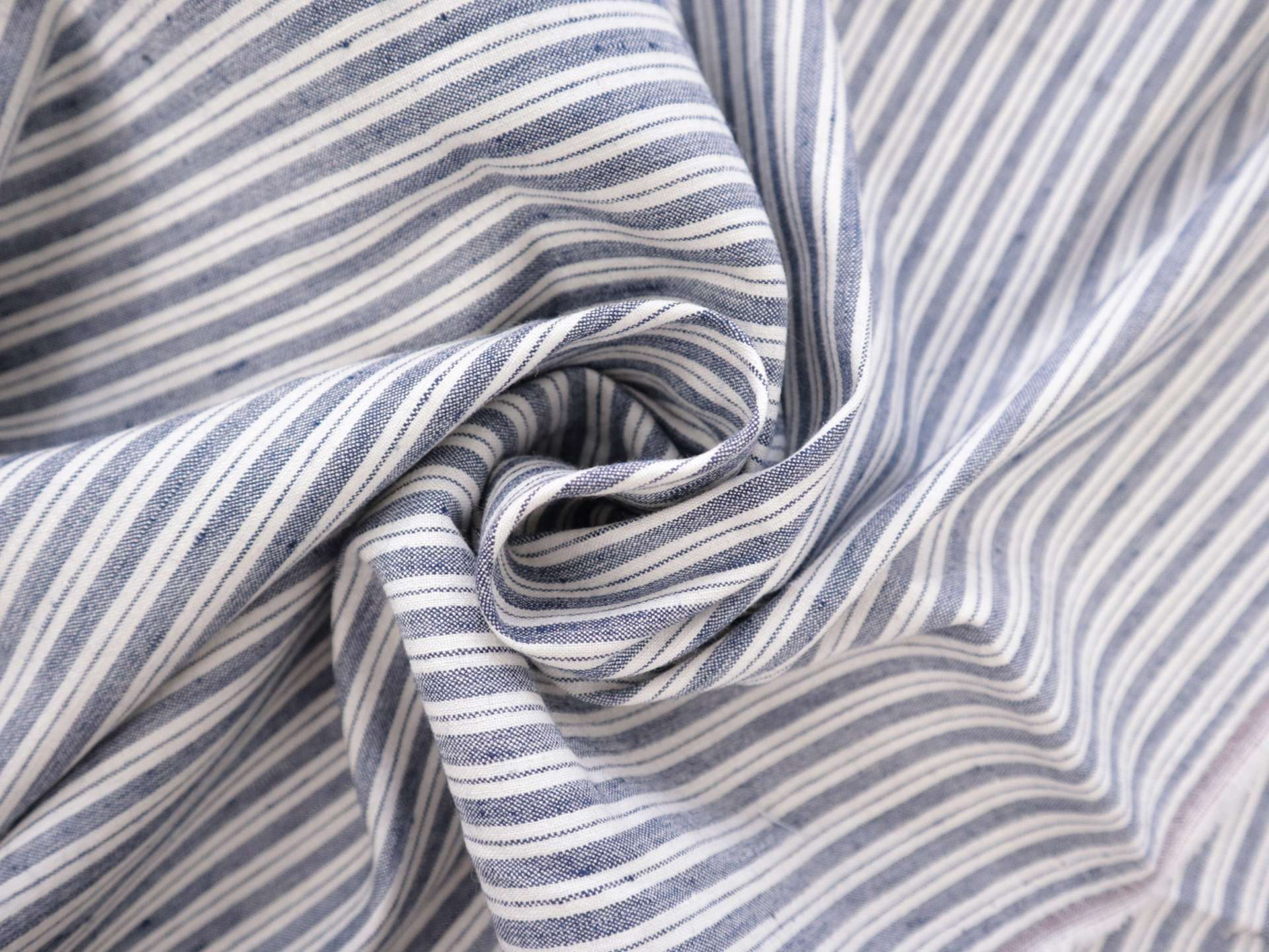 Stretch Linen with Ticking Stripe in Indigo