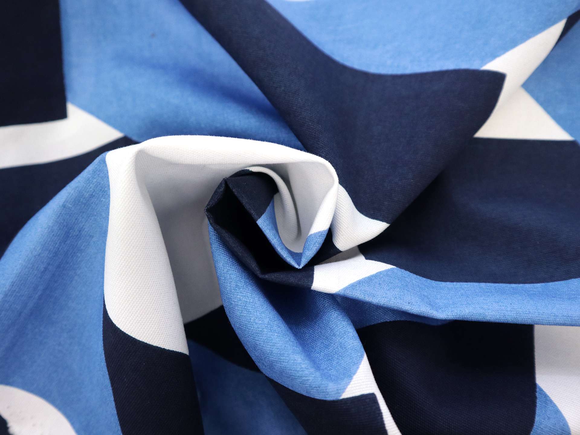 Cotton Canvas with Geometric Print in Blues