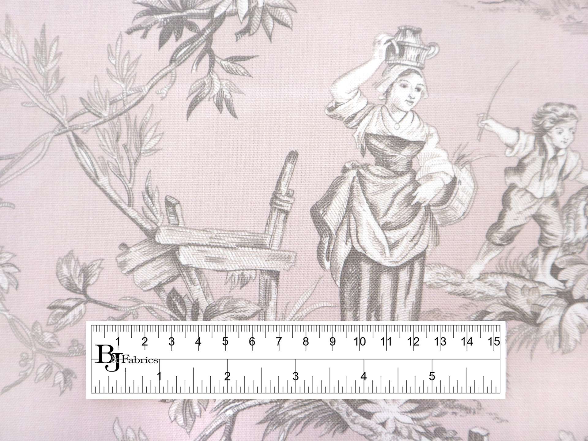 Cotton Canvas Toile de Jouy in Rose Pink