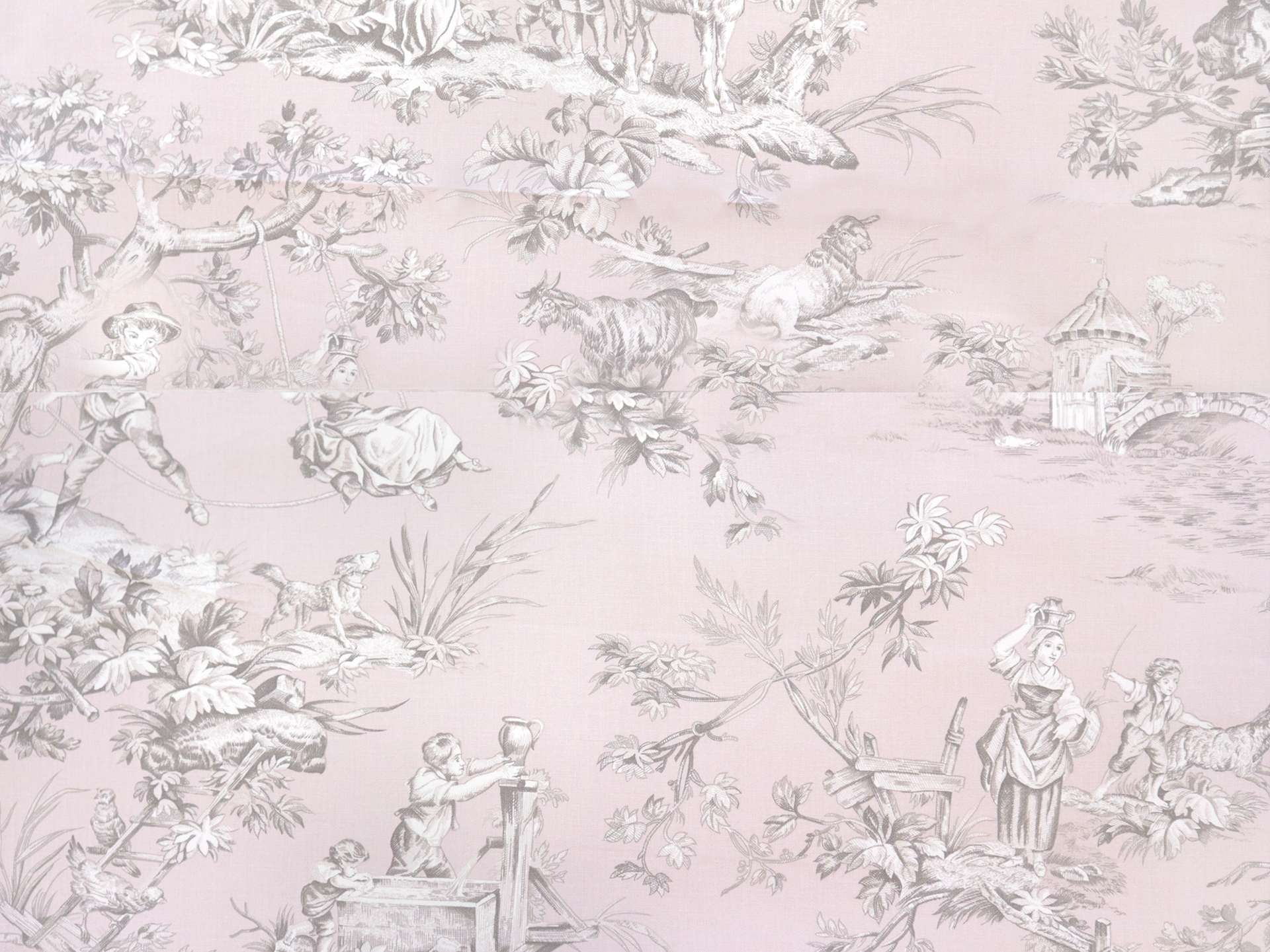 Cotton Canvas Toile de Jouy in Rose Pink