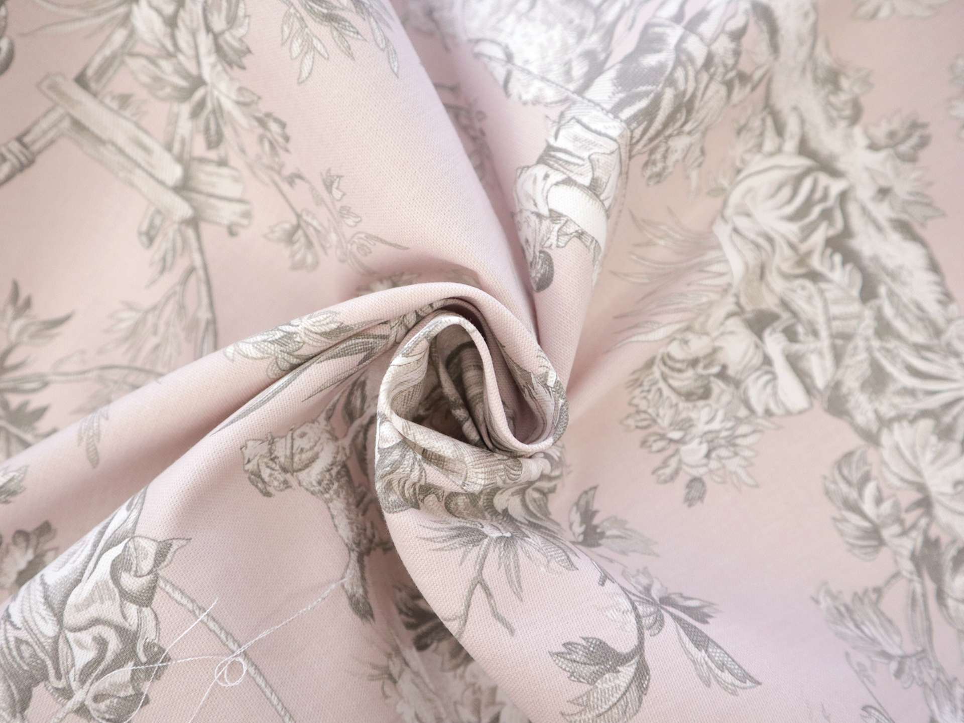 Cotton Canvas Toile de Jouy in Rose Pink