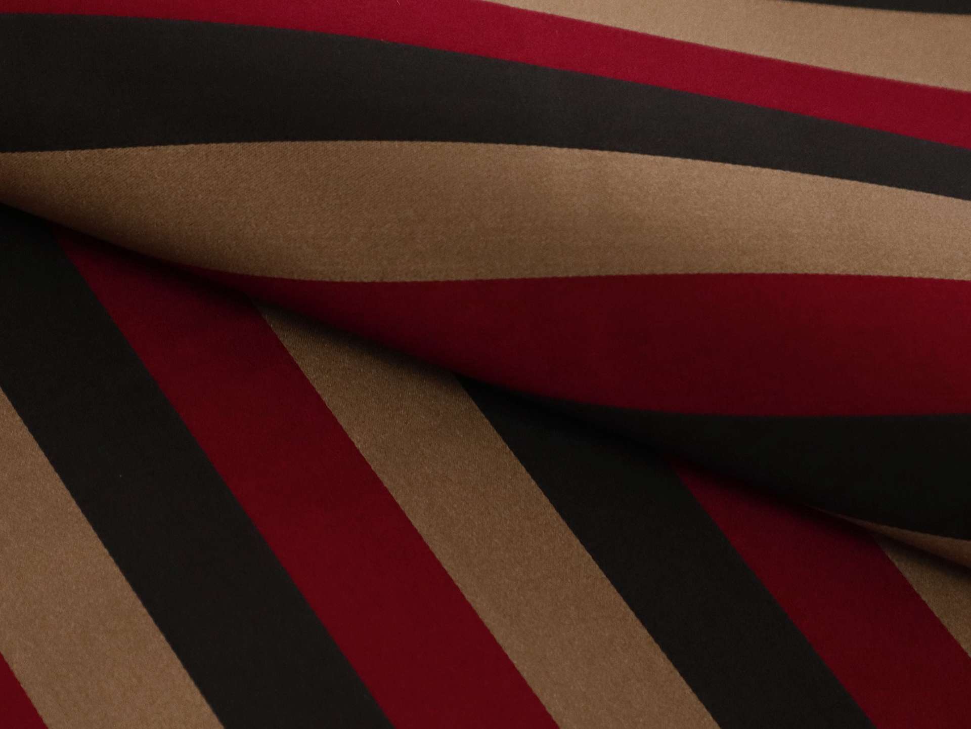 Double Face Silk Satin Stripe in Crimson, Black, and Sand