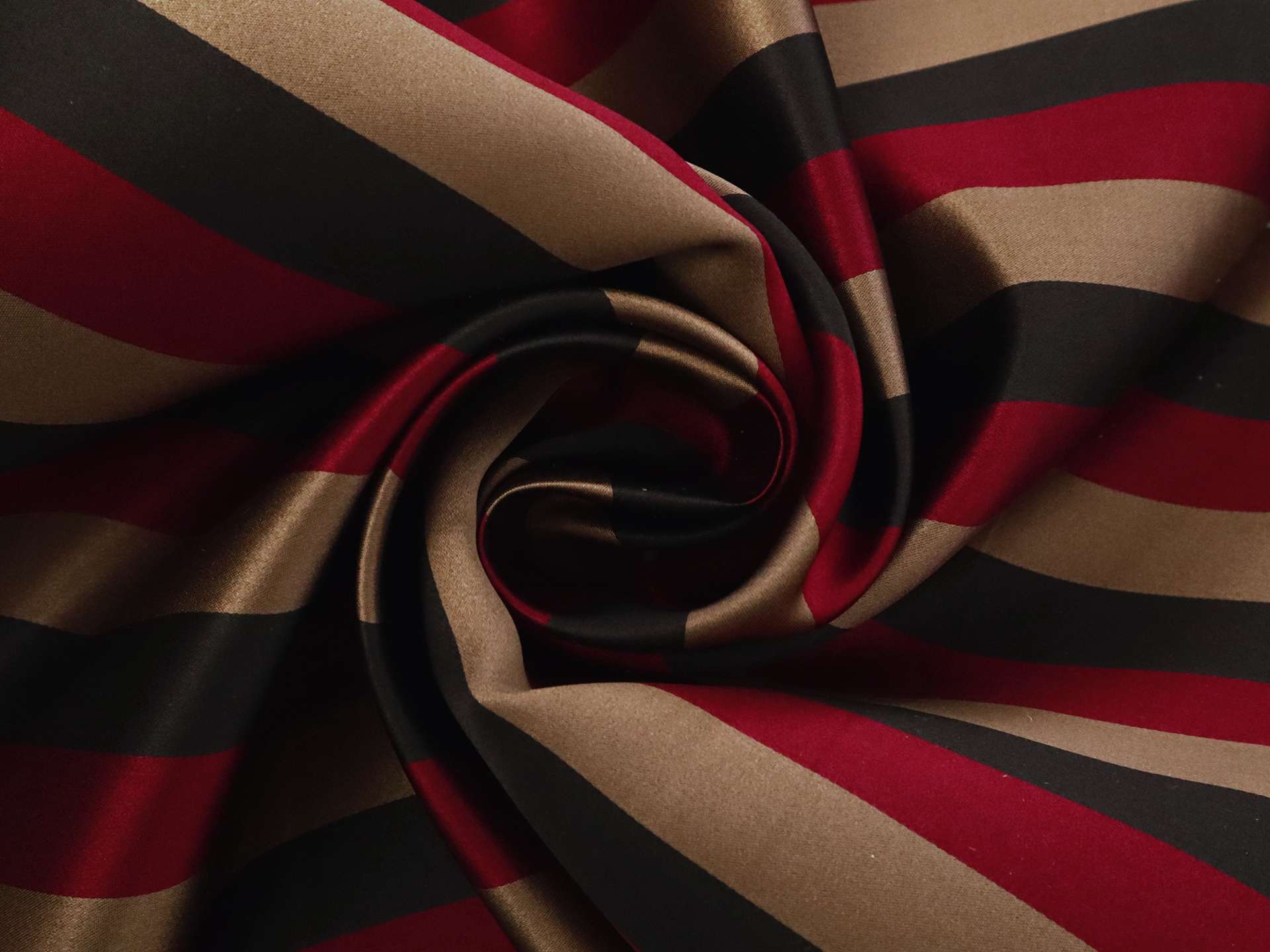 Double Face Silk Satin Stripe in Crimson, Black, and Sand