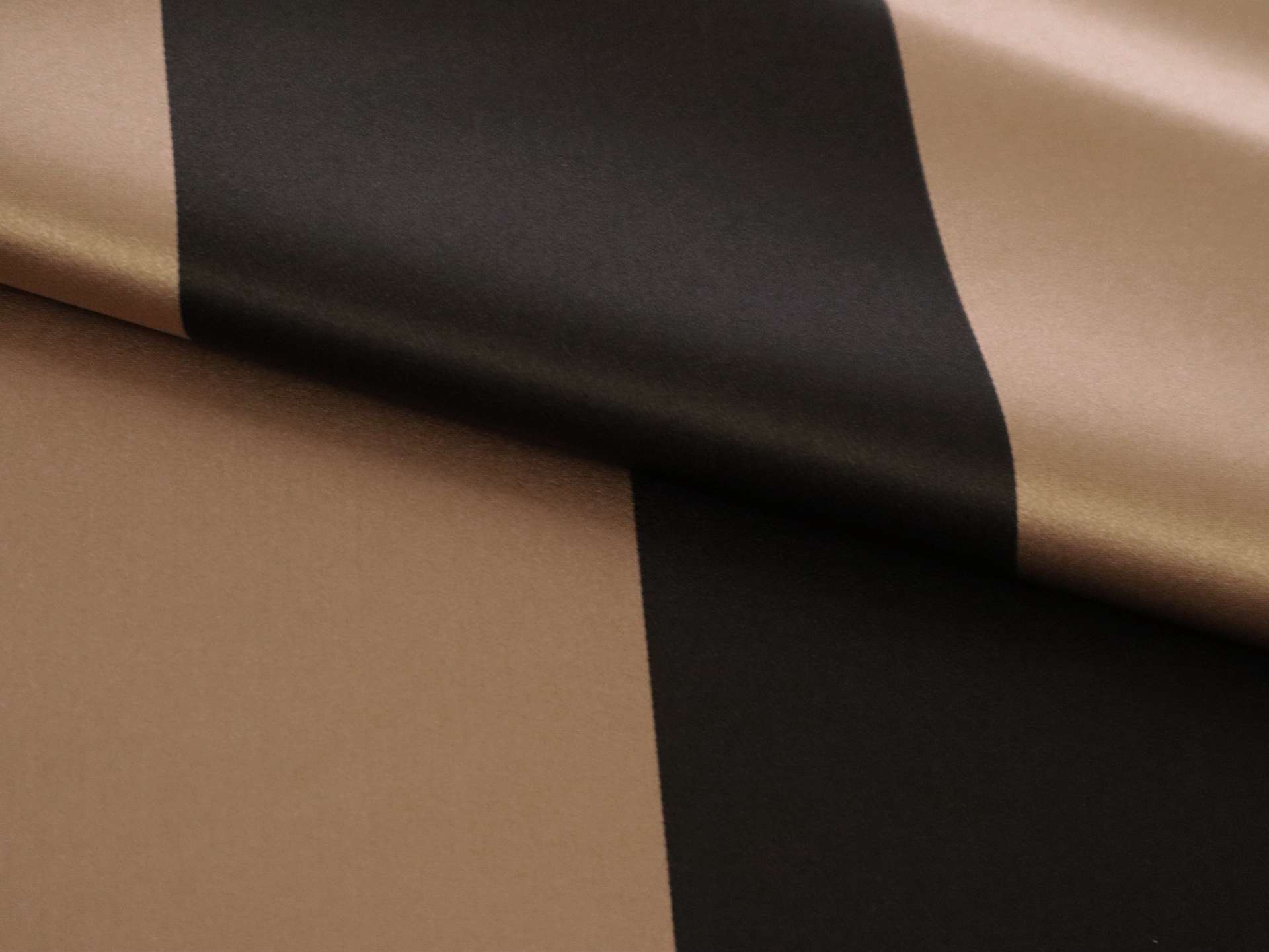 Double Face Silk Satin Stripe in Black and Sand
