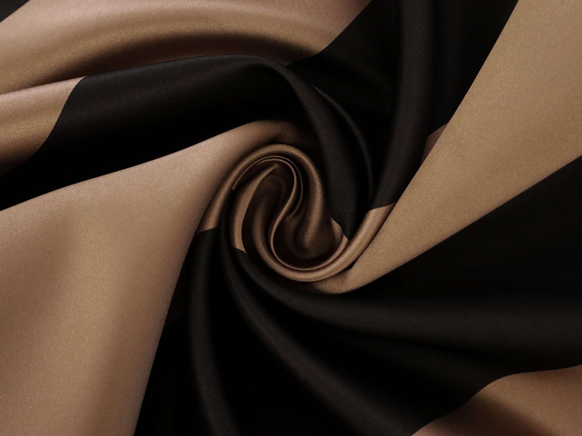 Double Face Silk Satin Stripe in Black and Sand