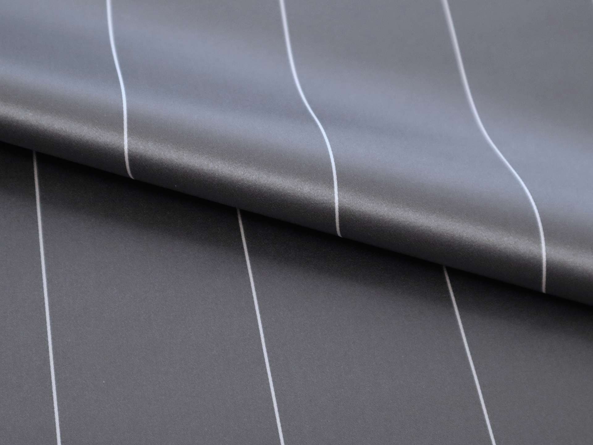 Double Face Silk Satin Stripe in Slate Grey and White