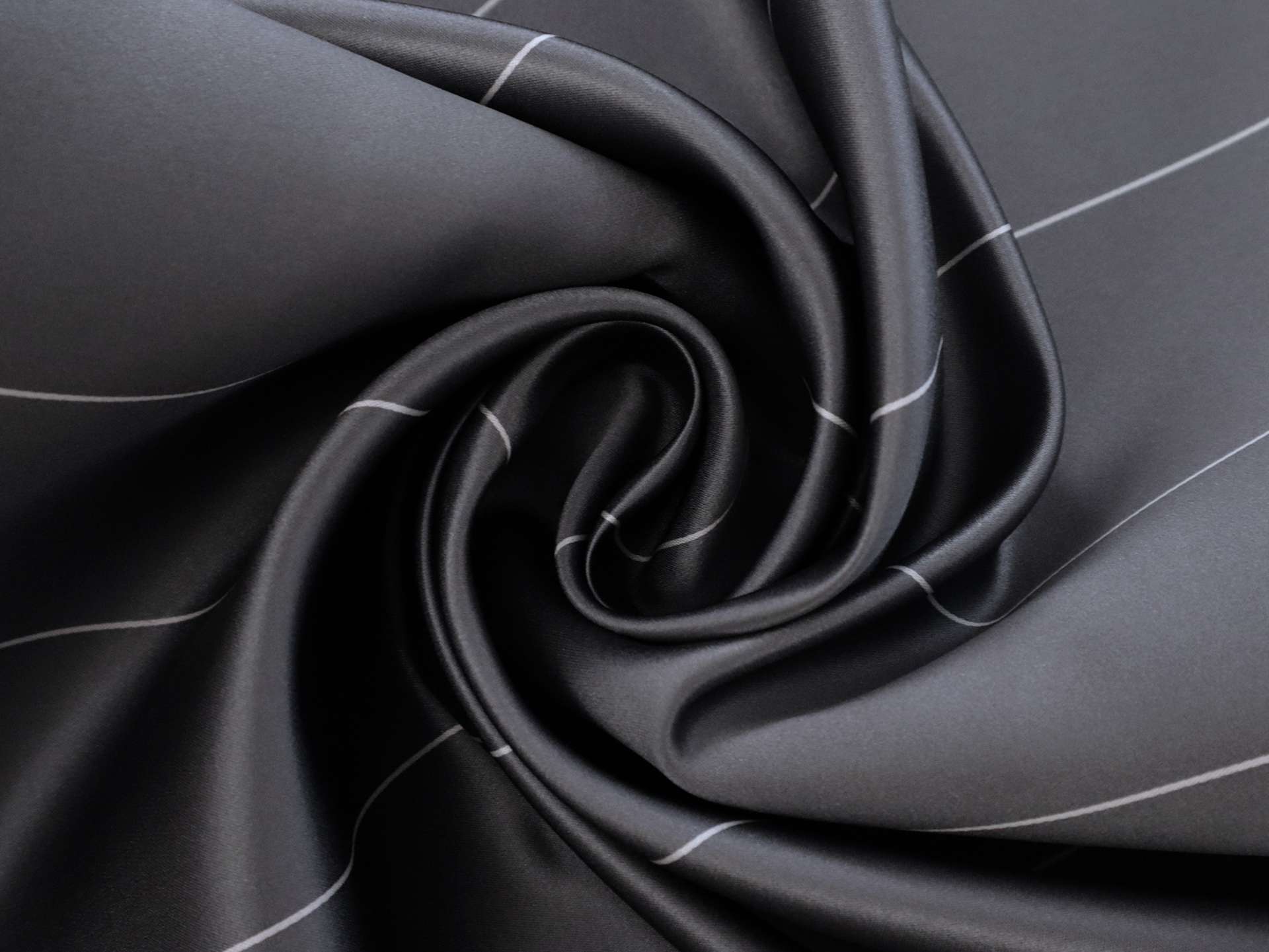 Double Face Silk Satin Stripe in Slate Grey and White