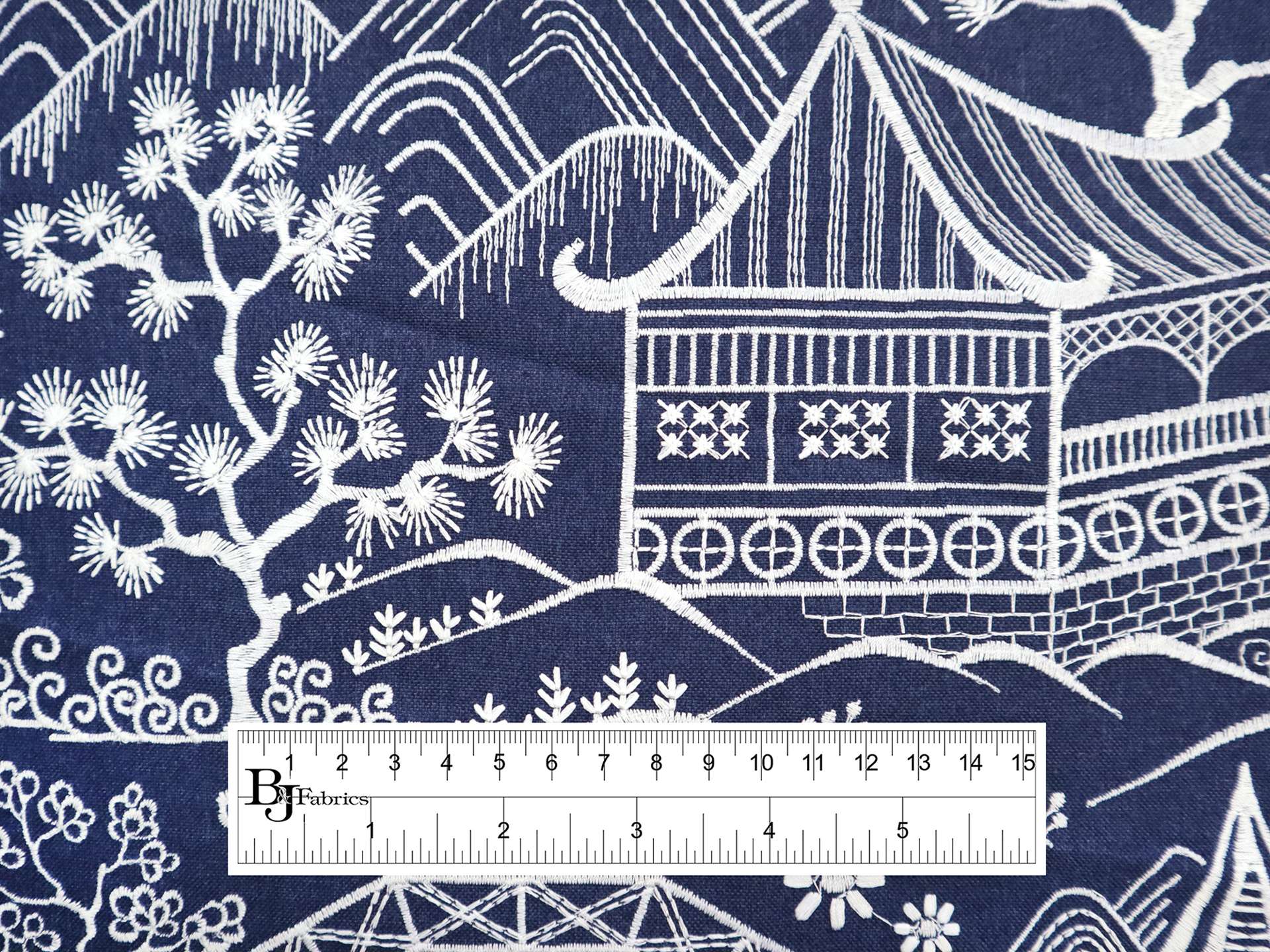 Embroidered Poly Cotton Upholstery in Indigo