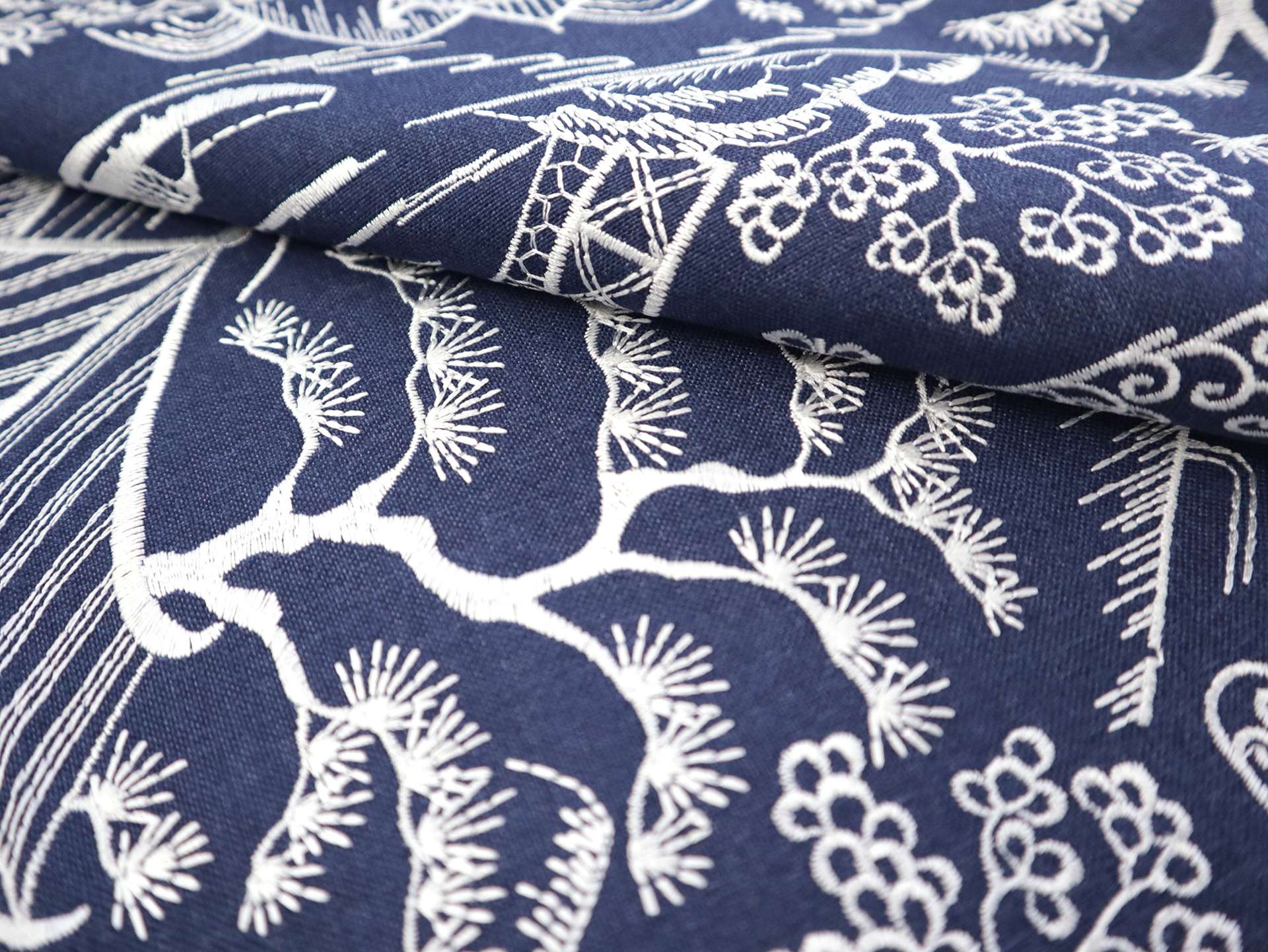 Embroidered Poly Cotton Upholstery in Indigo