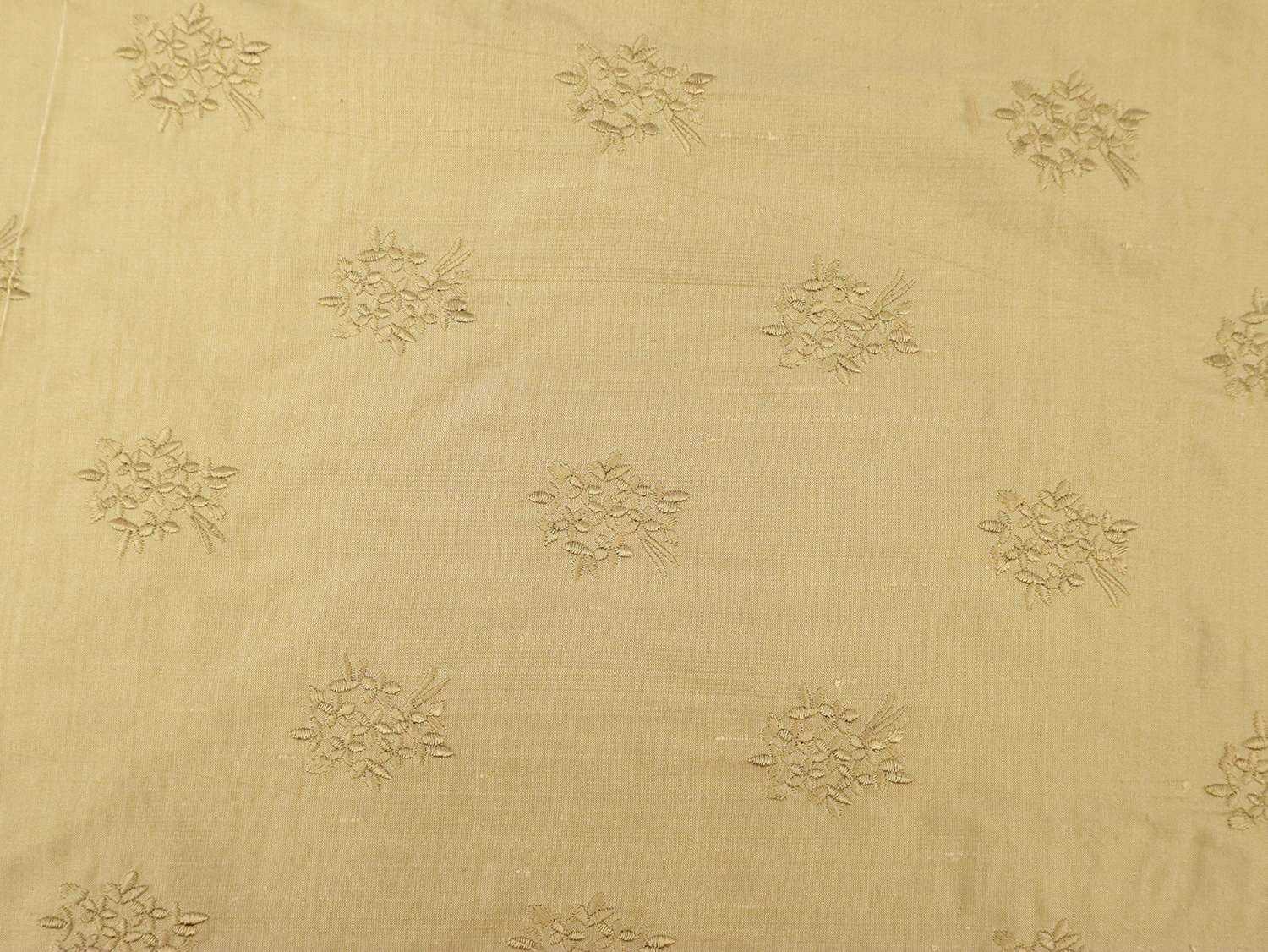 Embroidered Silk Shantung with Mini Bouquets in Light Gold