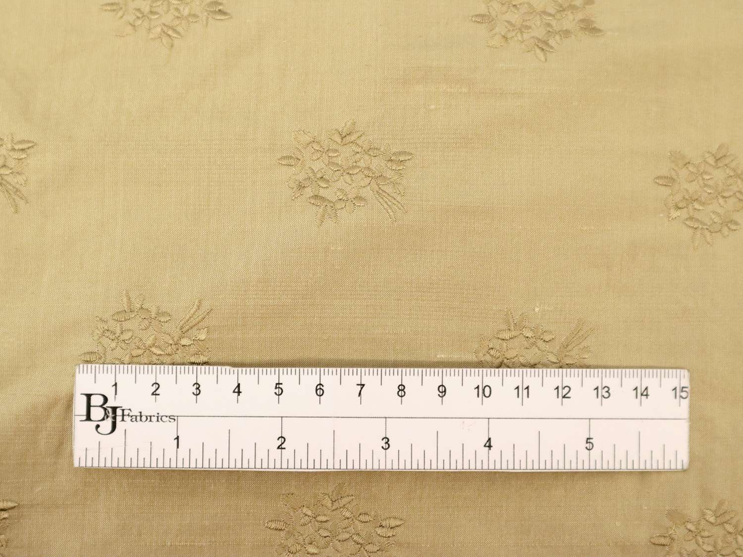 Embroidered Silk Shantung with Mini Bouquets in Light Gold