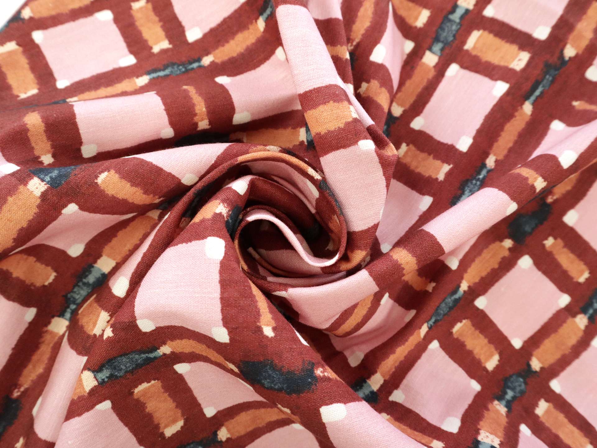 Stretch Linen with Brushstrokes Plaid Print