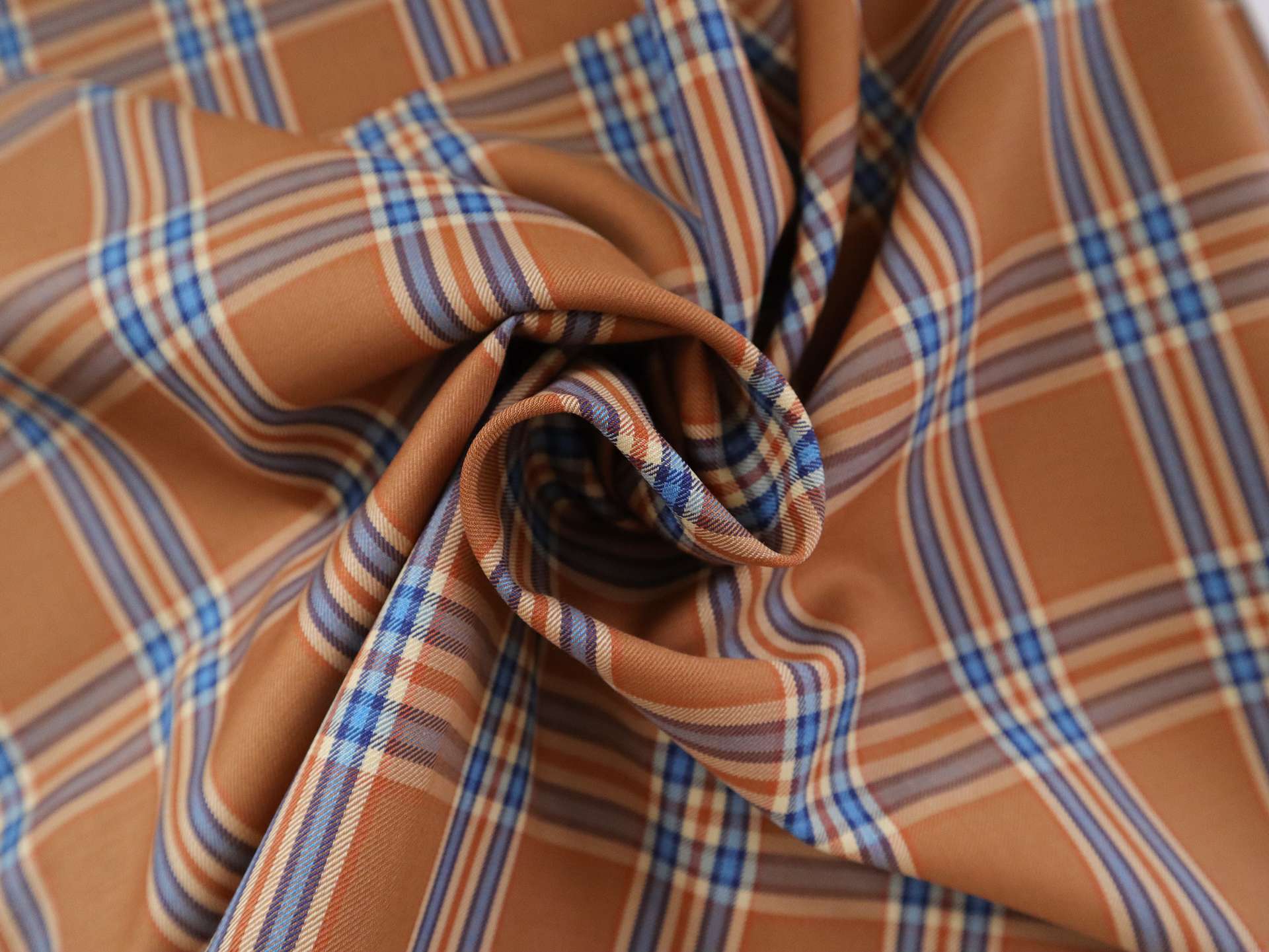 Super 160s Wool Blend Plaid Suiting in Copper