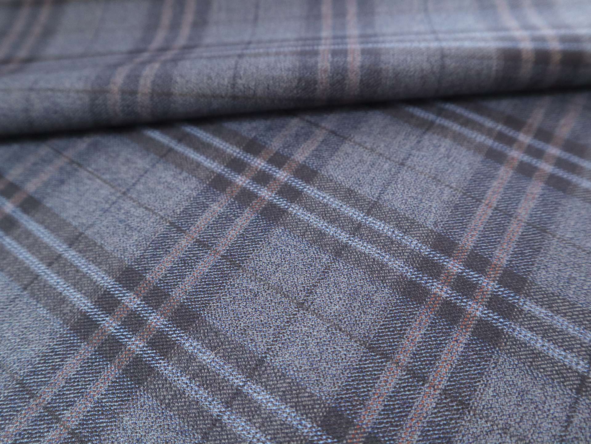 Extra Fine Wool Plaid Suiting in Slate Blue