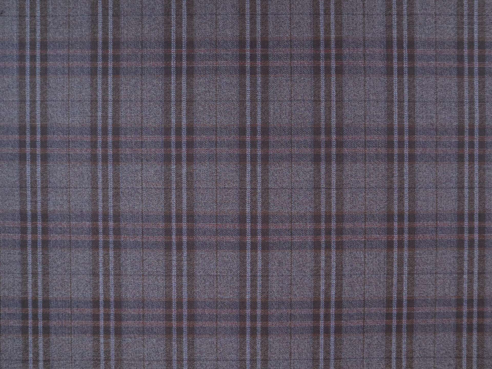 Extra Fine Wool Plaid Suiting in Denim Brown