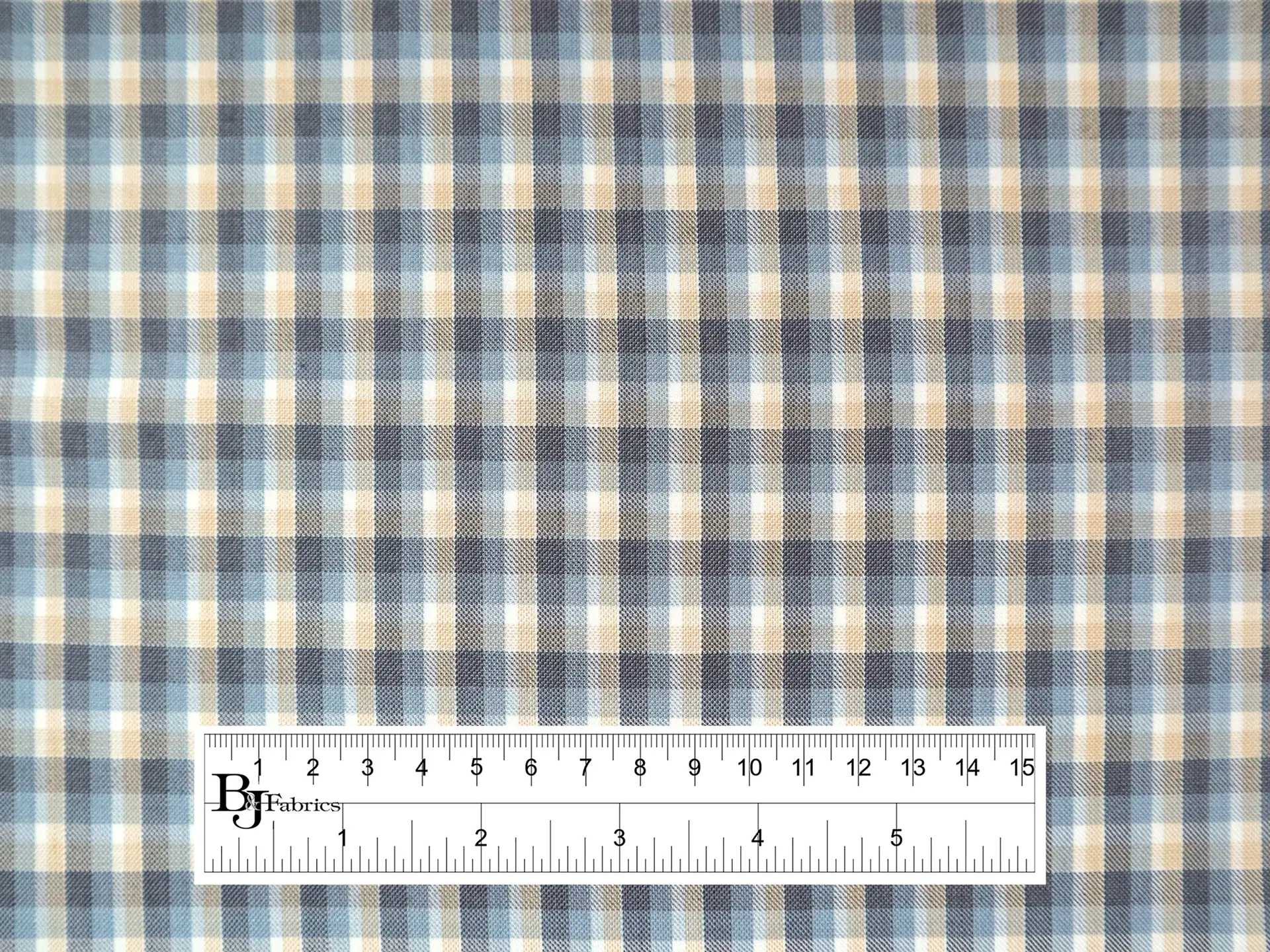 Wool Polyester Plaid Suiting in Stone Blue