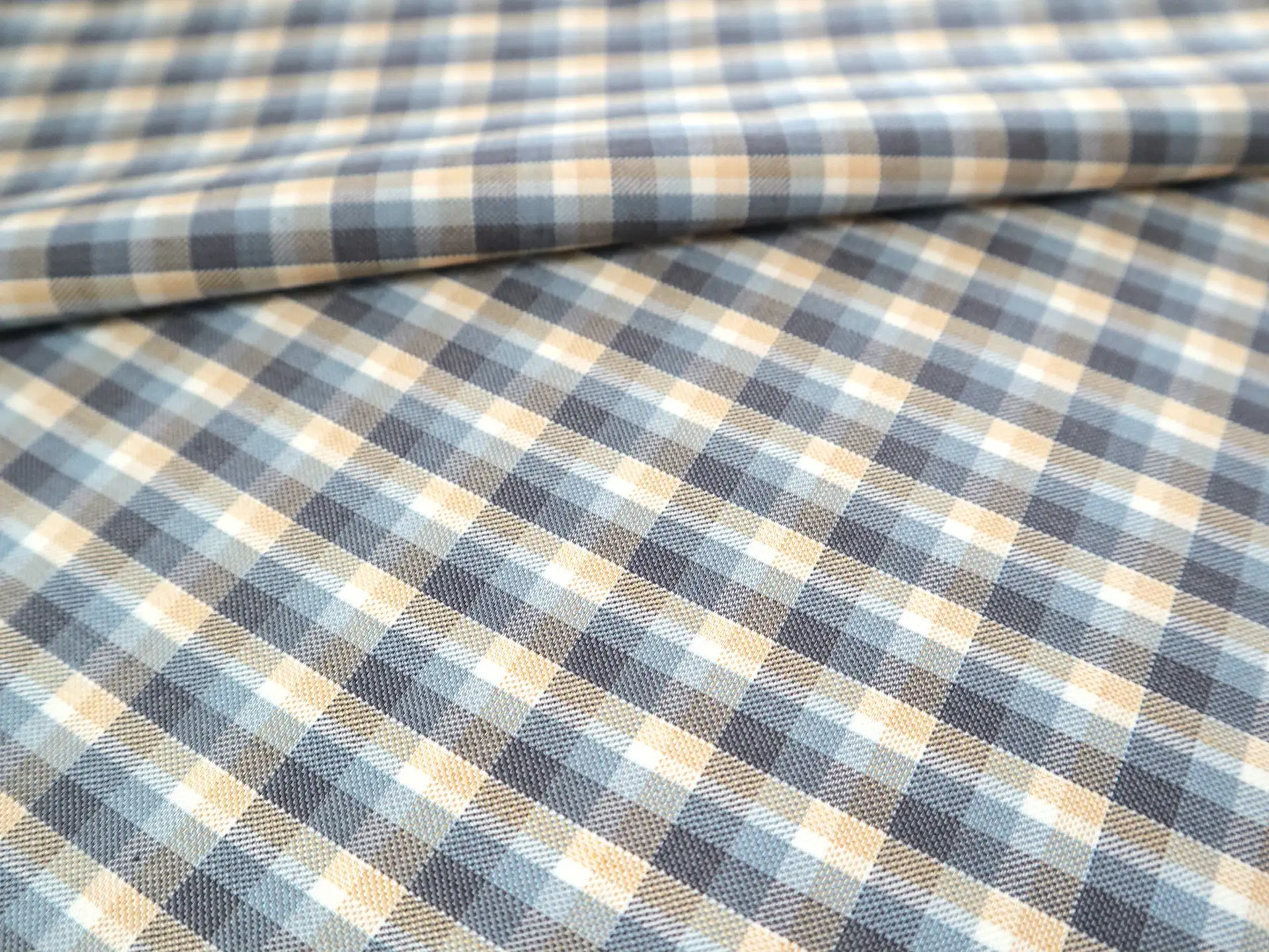 Wool Polyester Plaid Suiting in Stone Blue