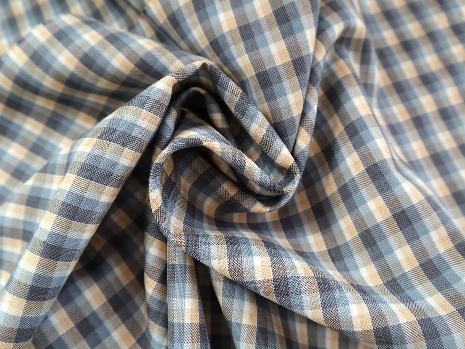 Wool Polyester Plaid Suiting in Stone Blue