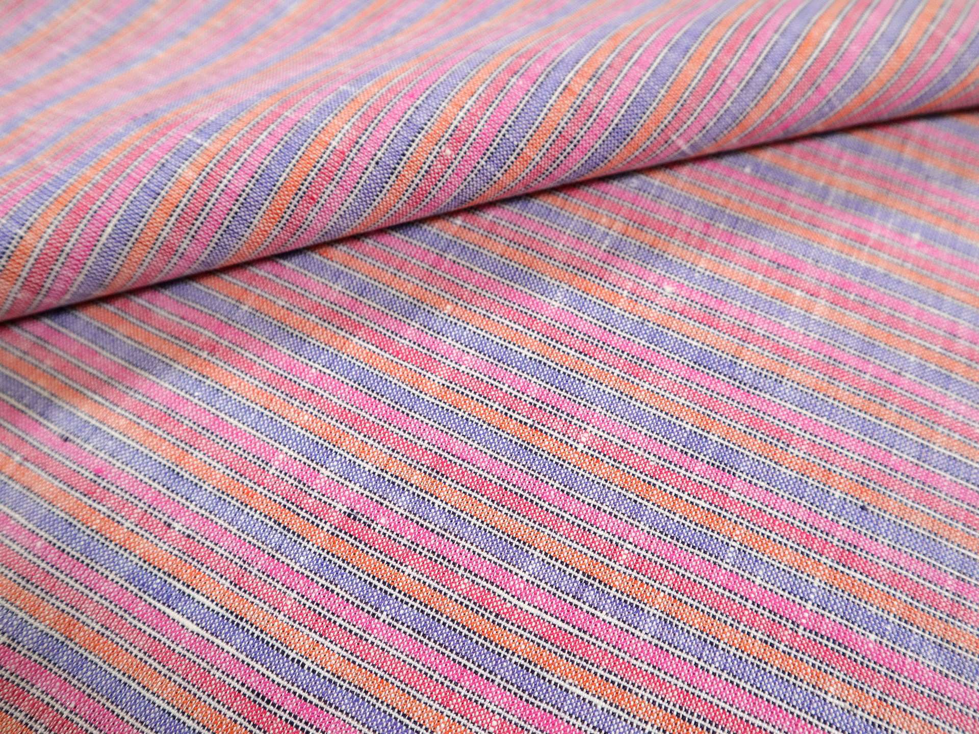 Multi Colored Striped Linen in Red & Purple