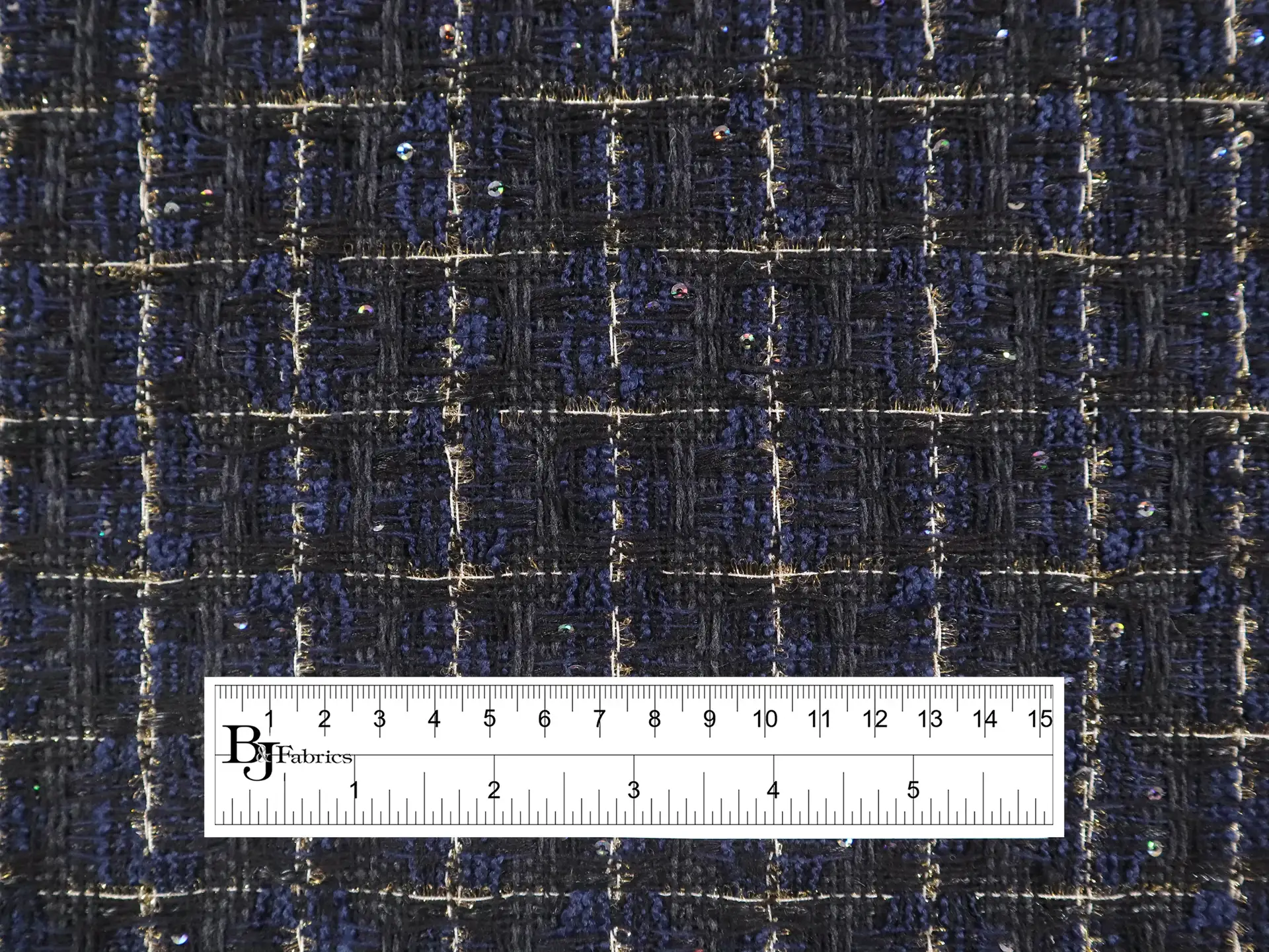 Metallic Tweed with Plaid Pattern in Black & Navy