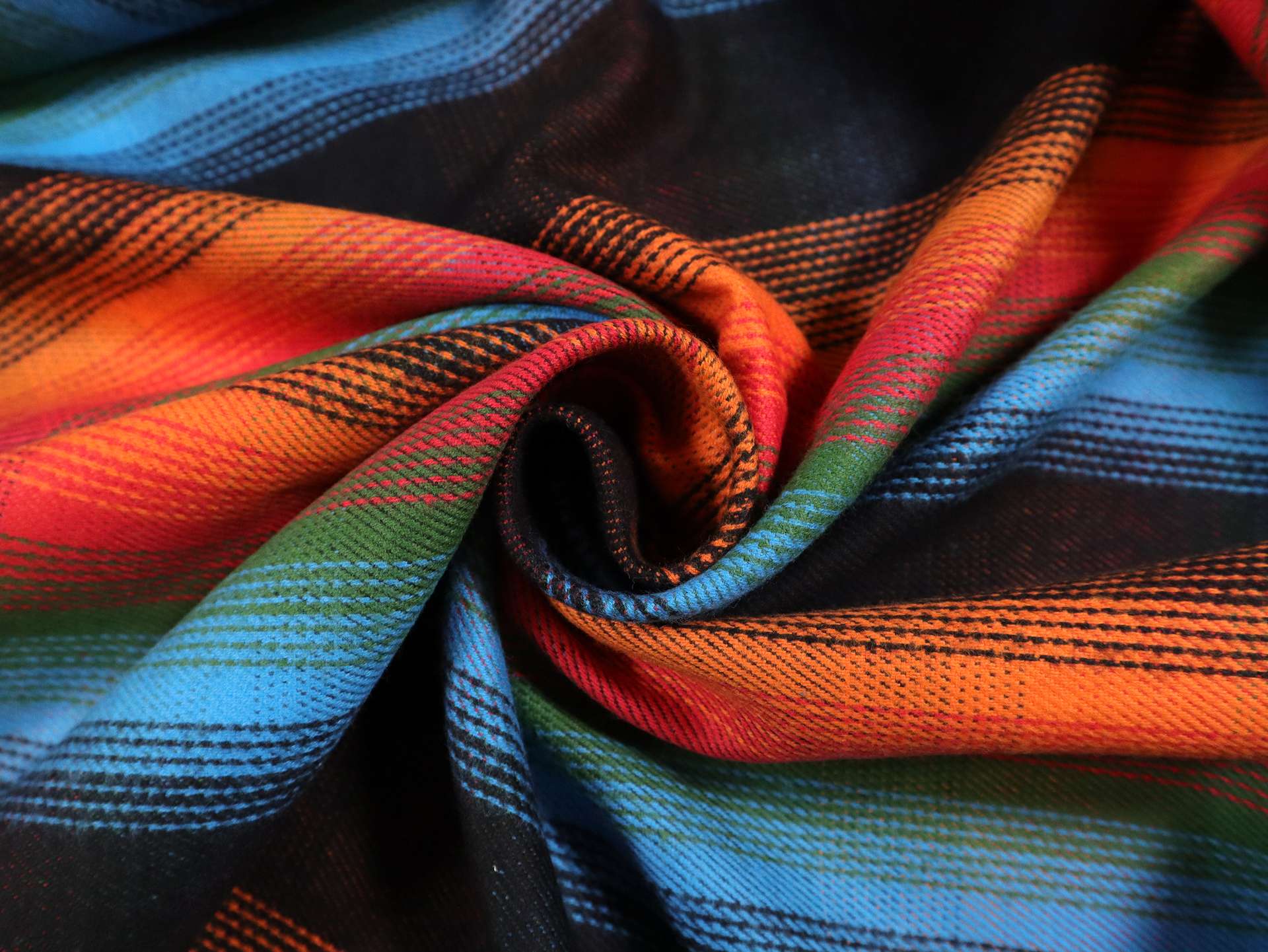 Double Faced Cotton Flannel Plaid in Black Rainbow