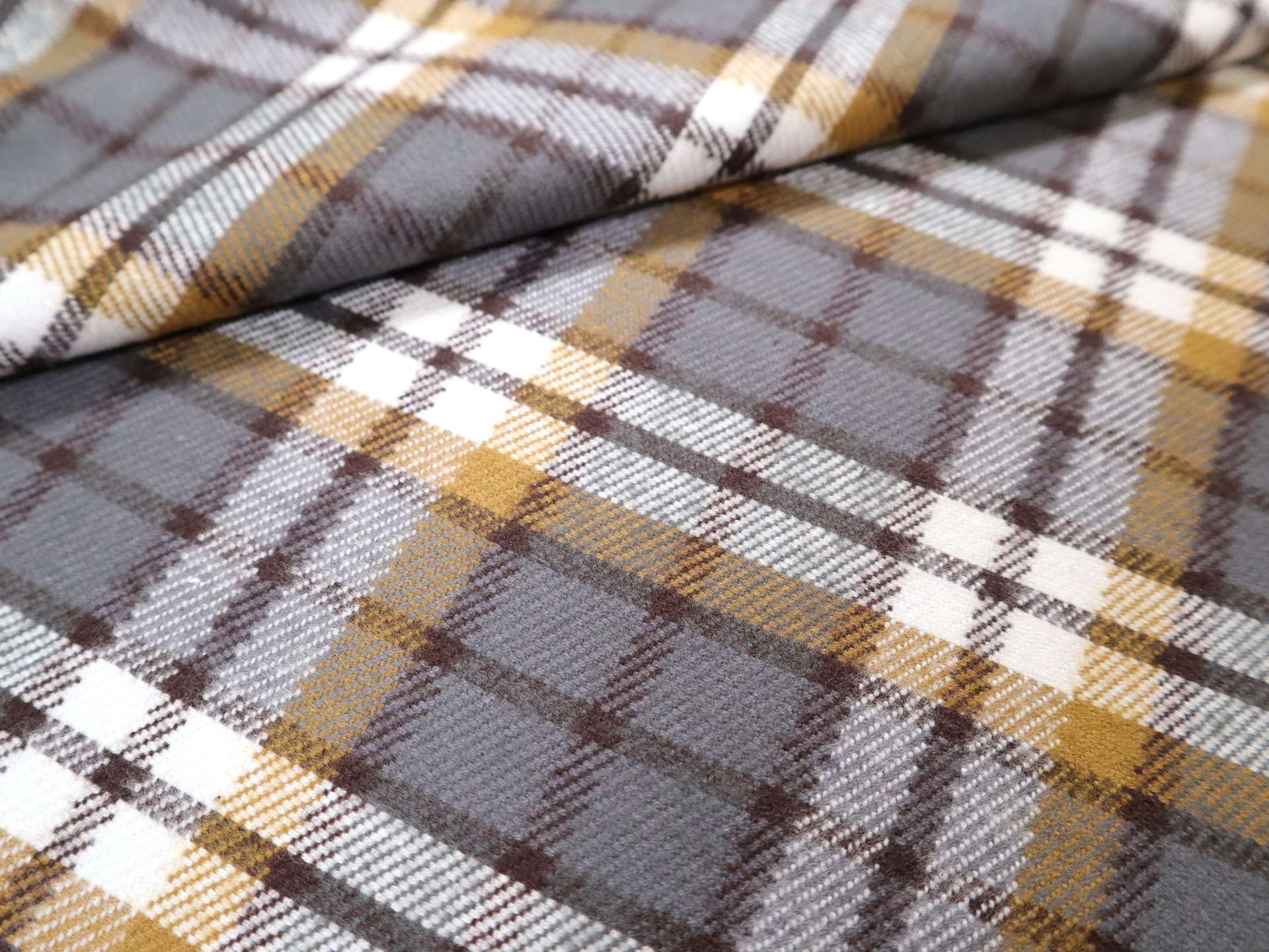 Cotton Flannel Plaid in Grey & Gold