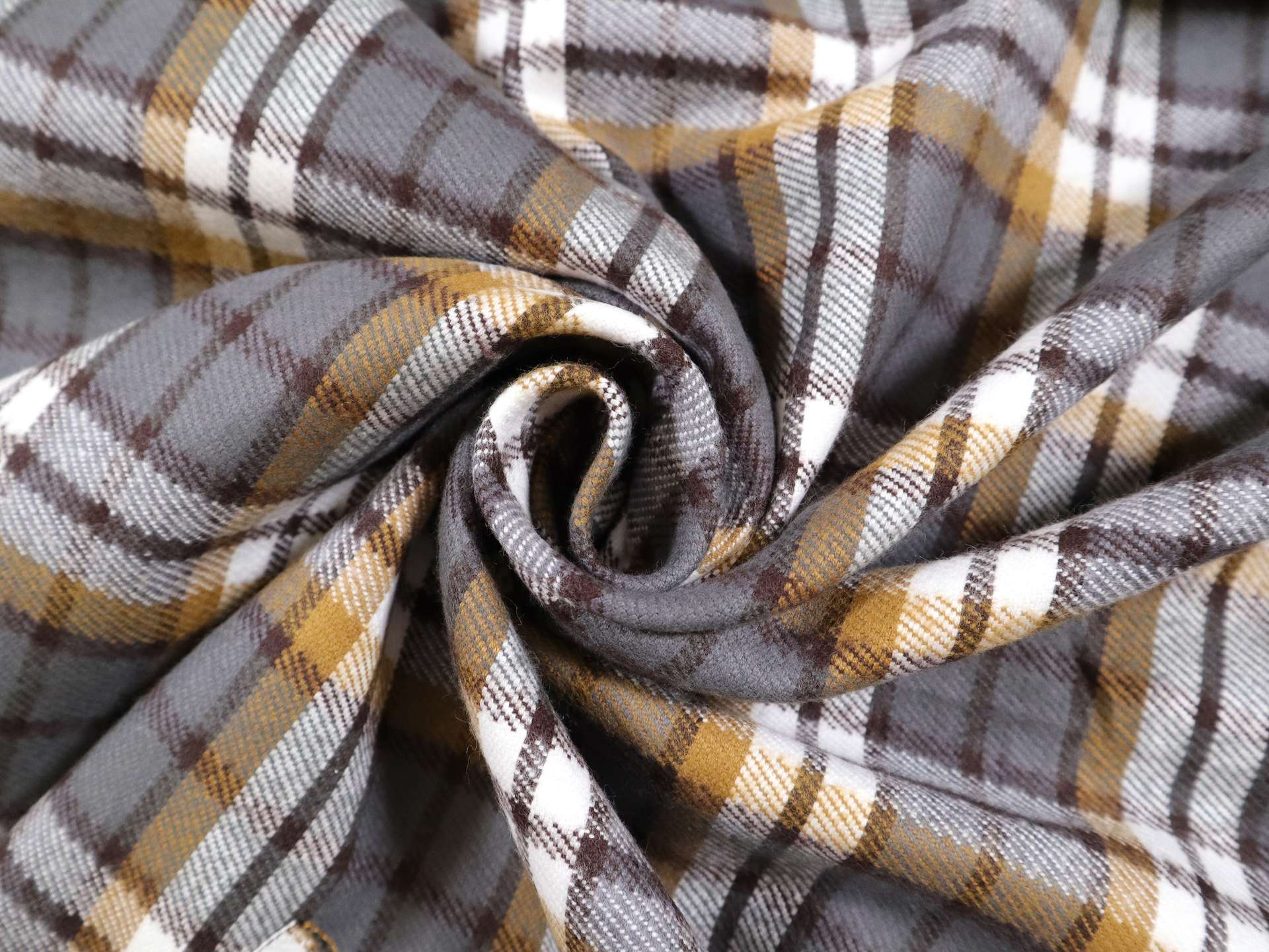 Cotton Flannel Plaid in Grey & Gold