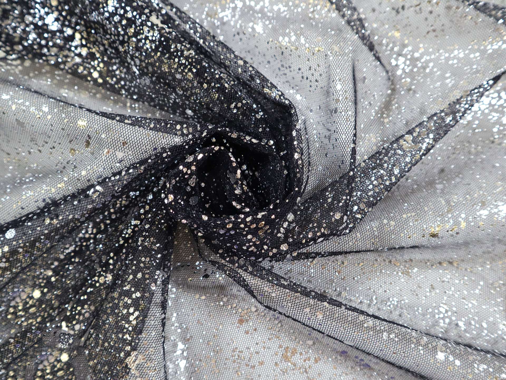 Metallic Speckled Tulle in Midnight Navy & Silver