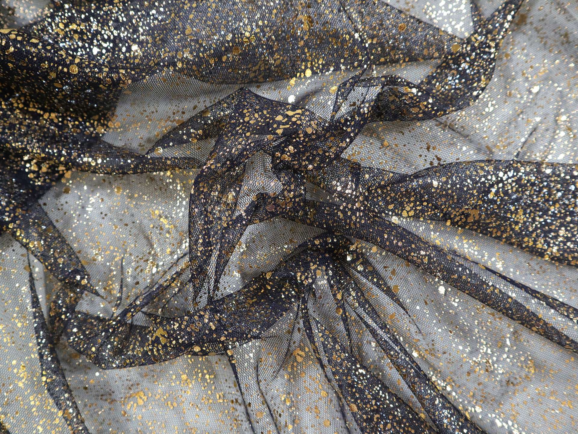 Metallic Speckled Tulle in Navy & Gold