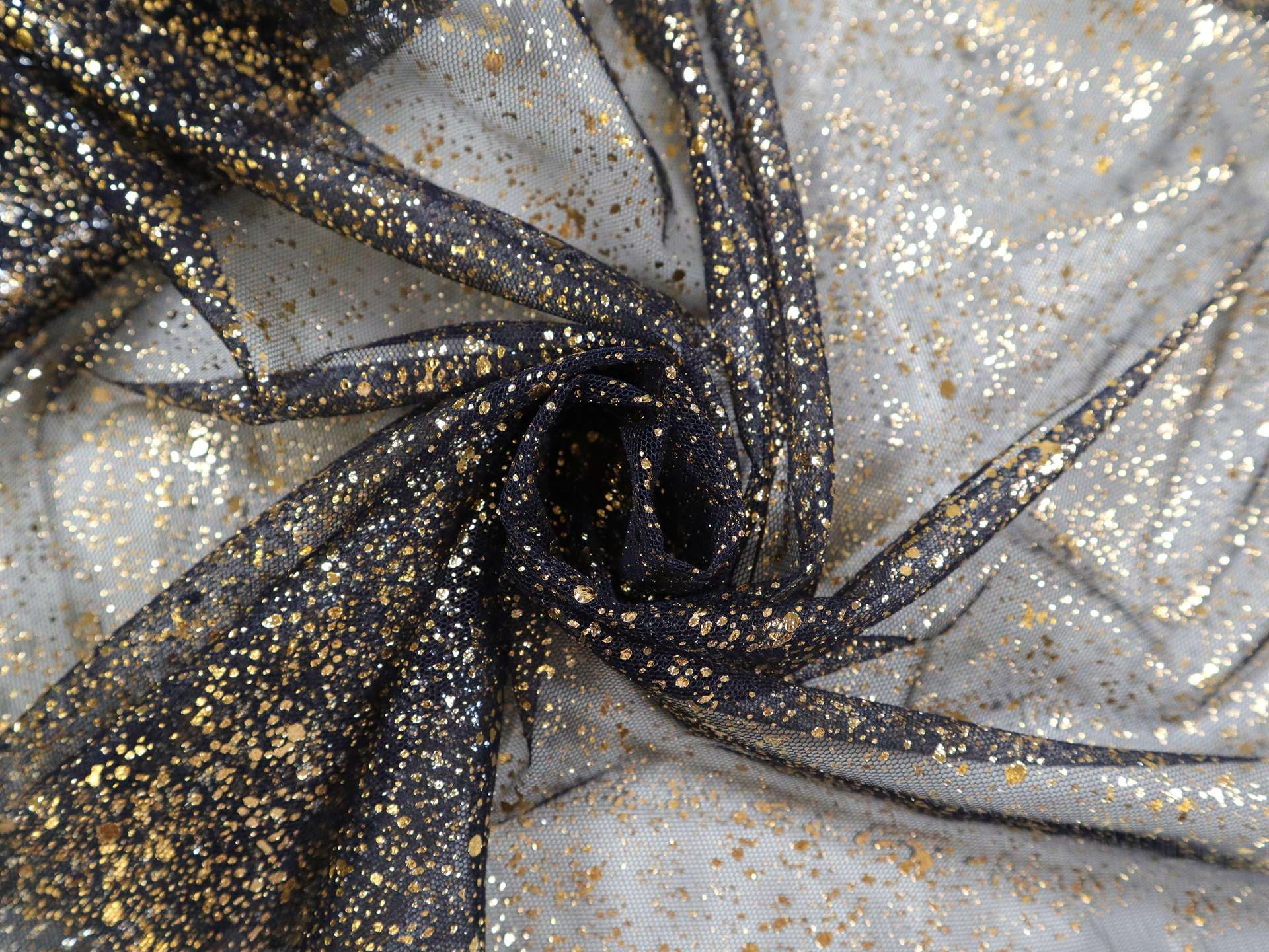 Metallic Speckled Tulle in Navy & Gold