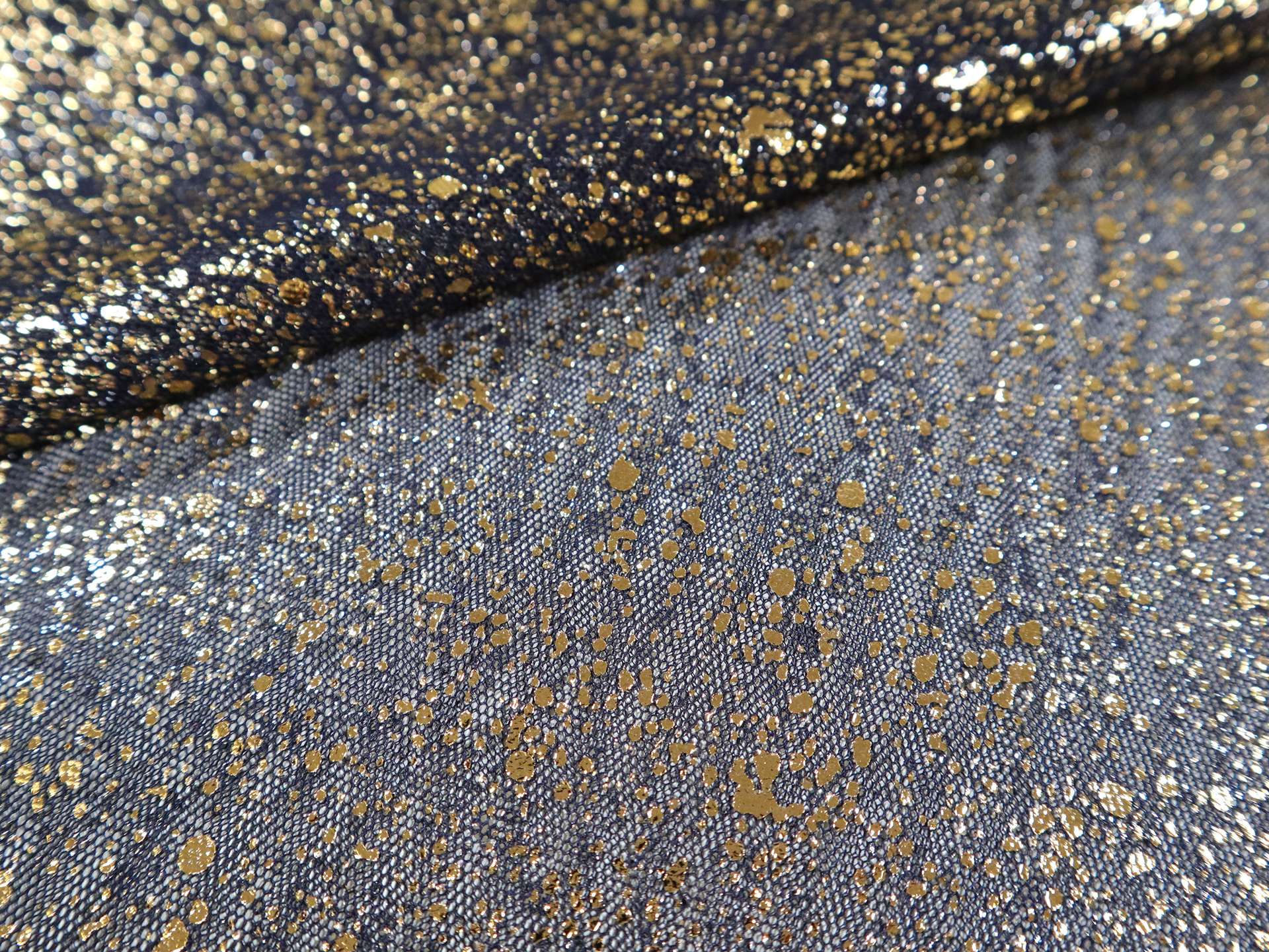 Metallic Speckled Tulle in Navy & Gold
