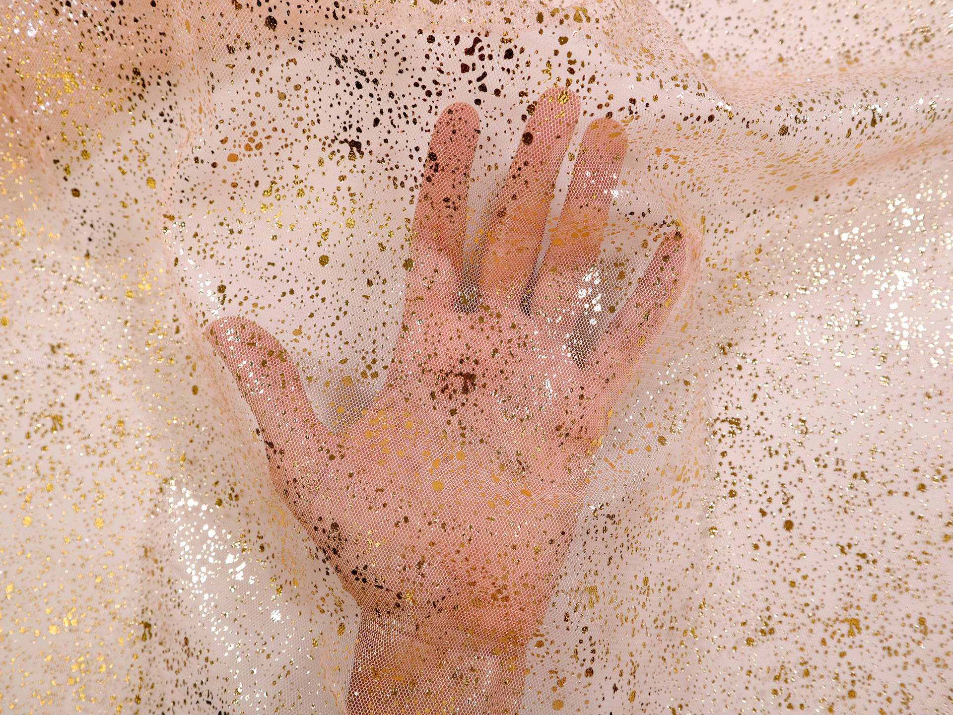 Metallic Speckled Tulle in Peach & Gold