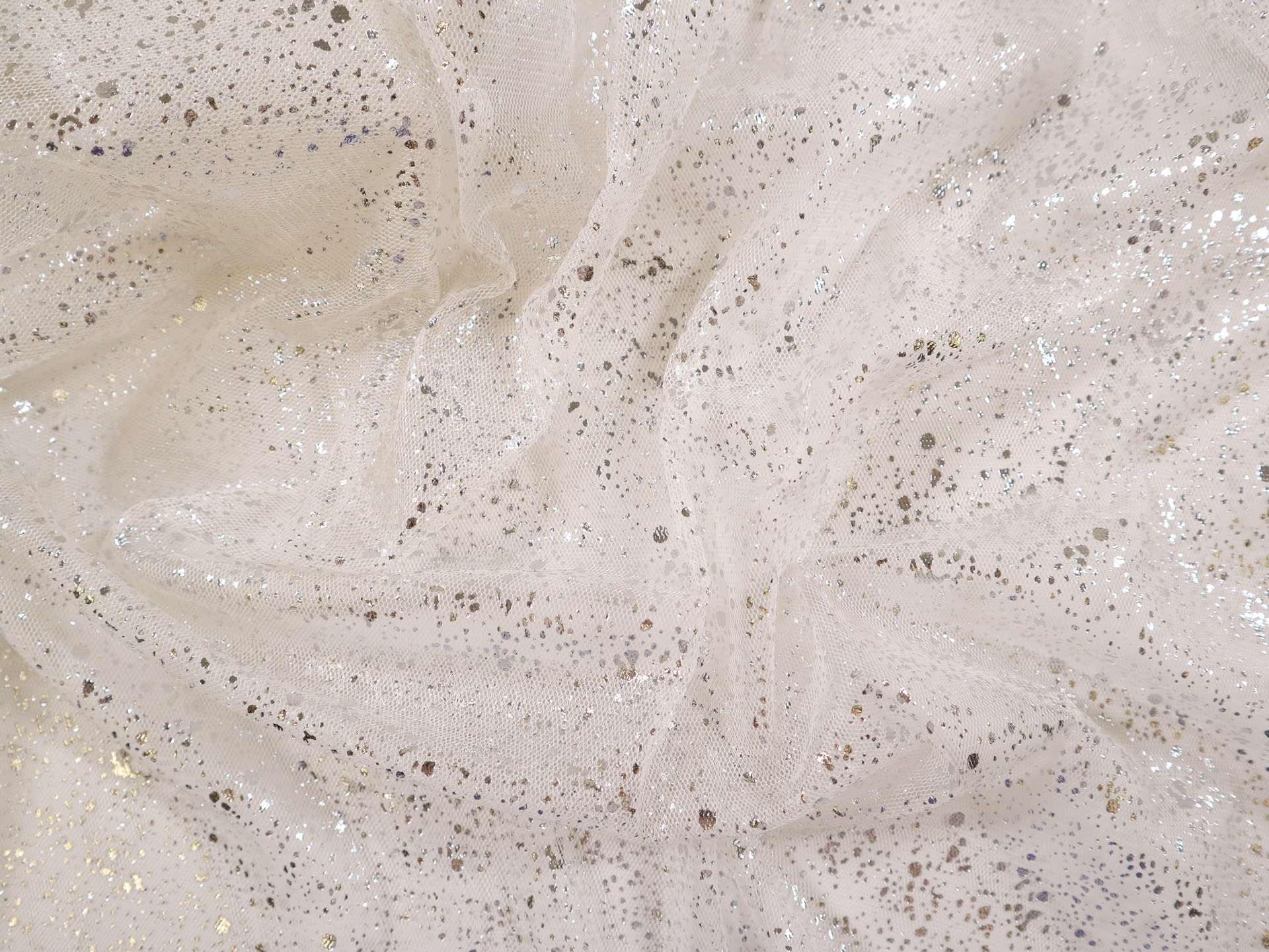 Metallic Speckled Tulle in Ivory & Silver