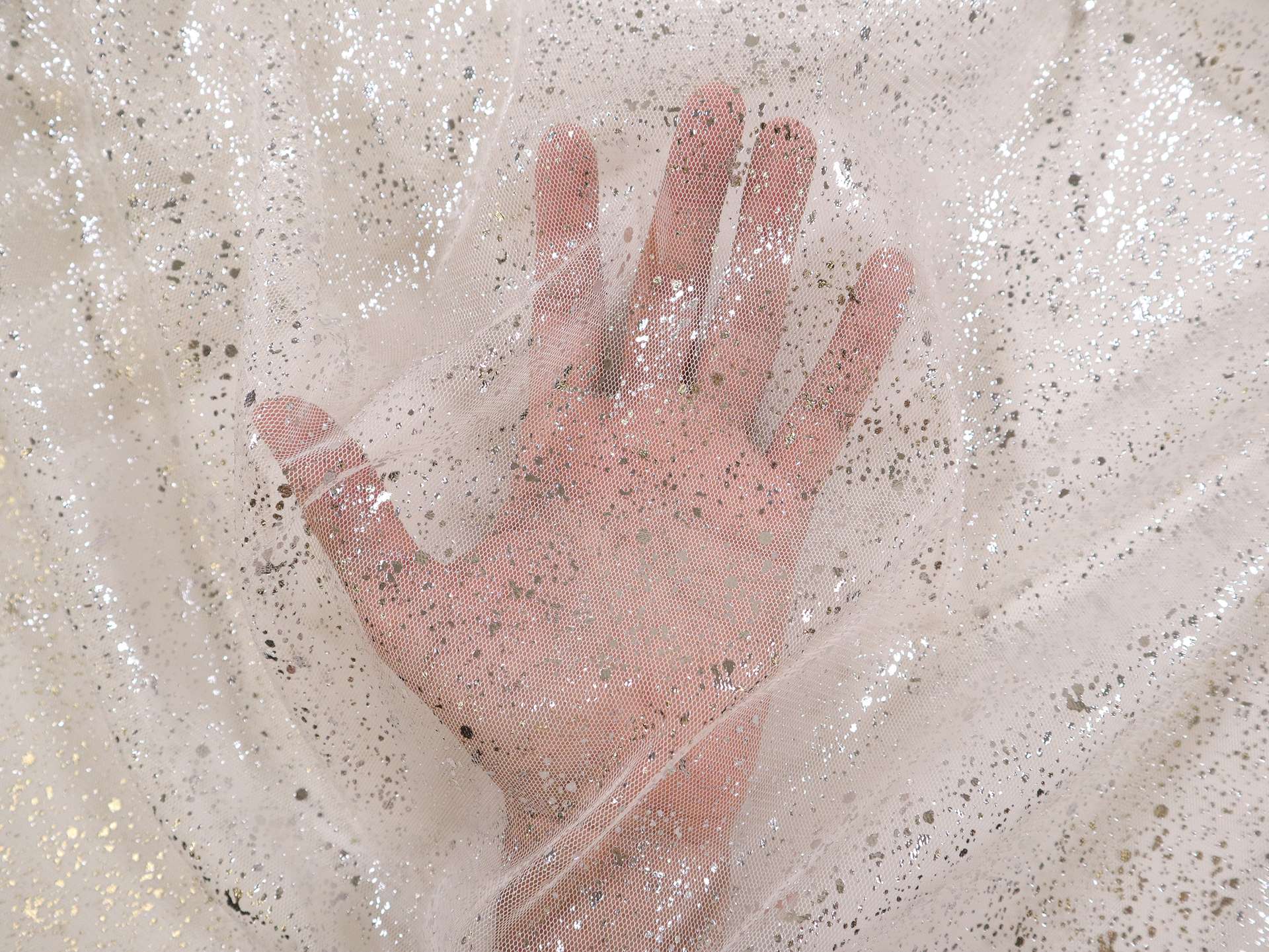 Metallic Speckled Tulle in Ivory & Silver