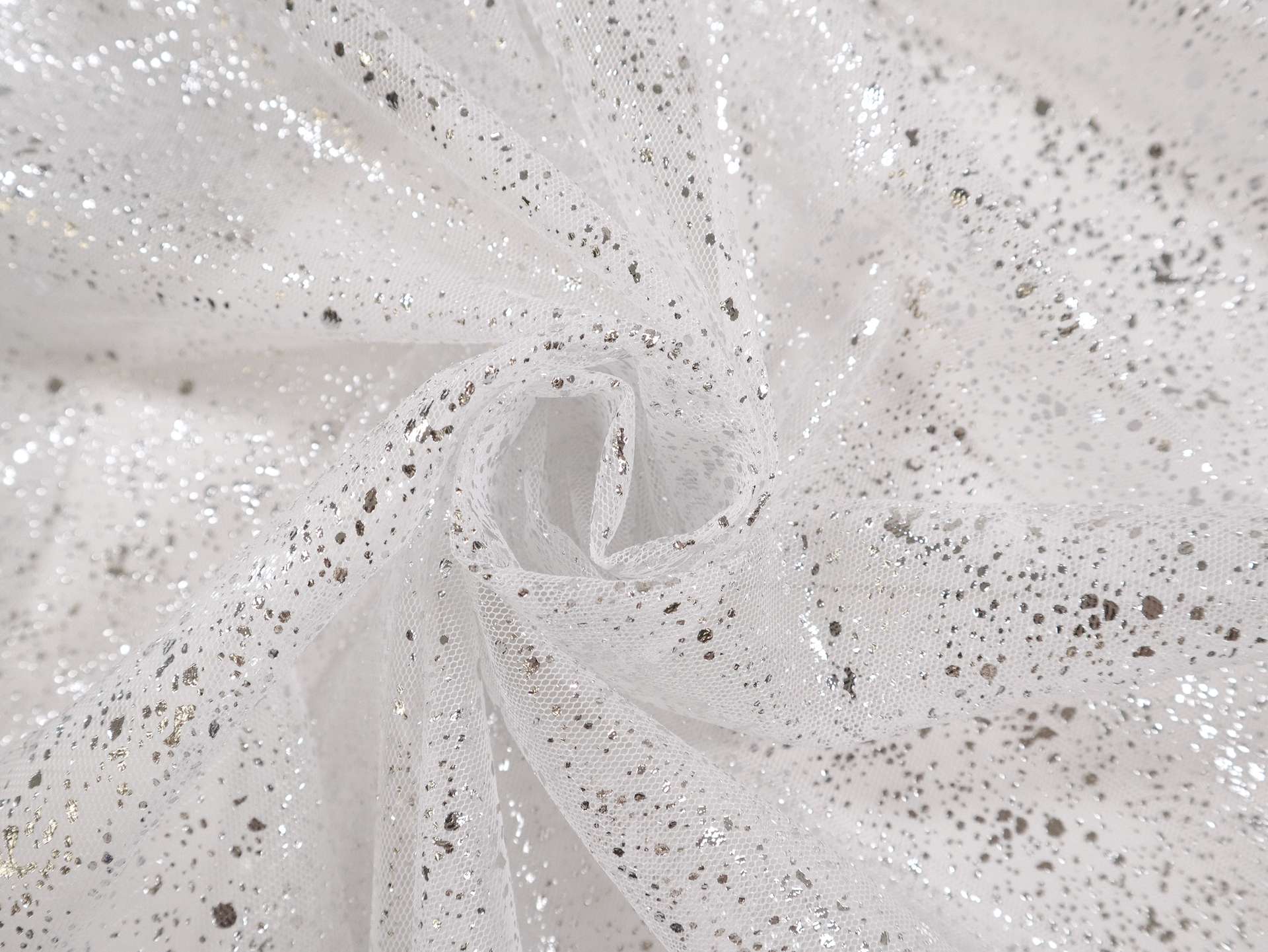 Metallic Speckled Tulle in White & Silver