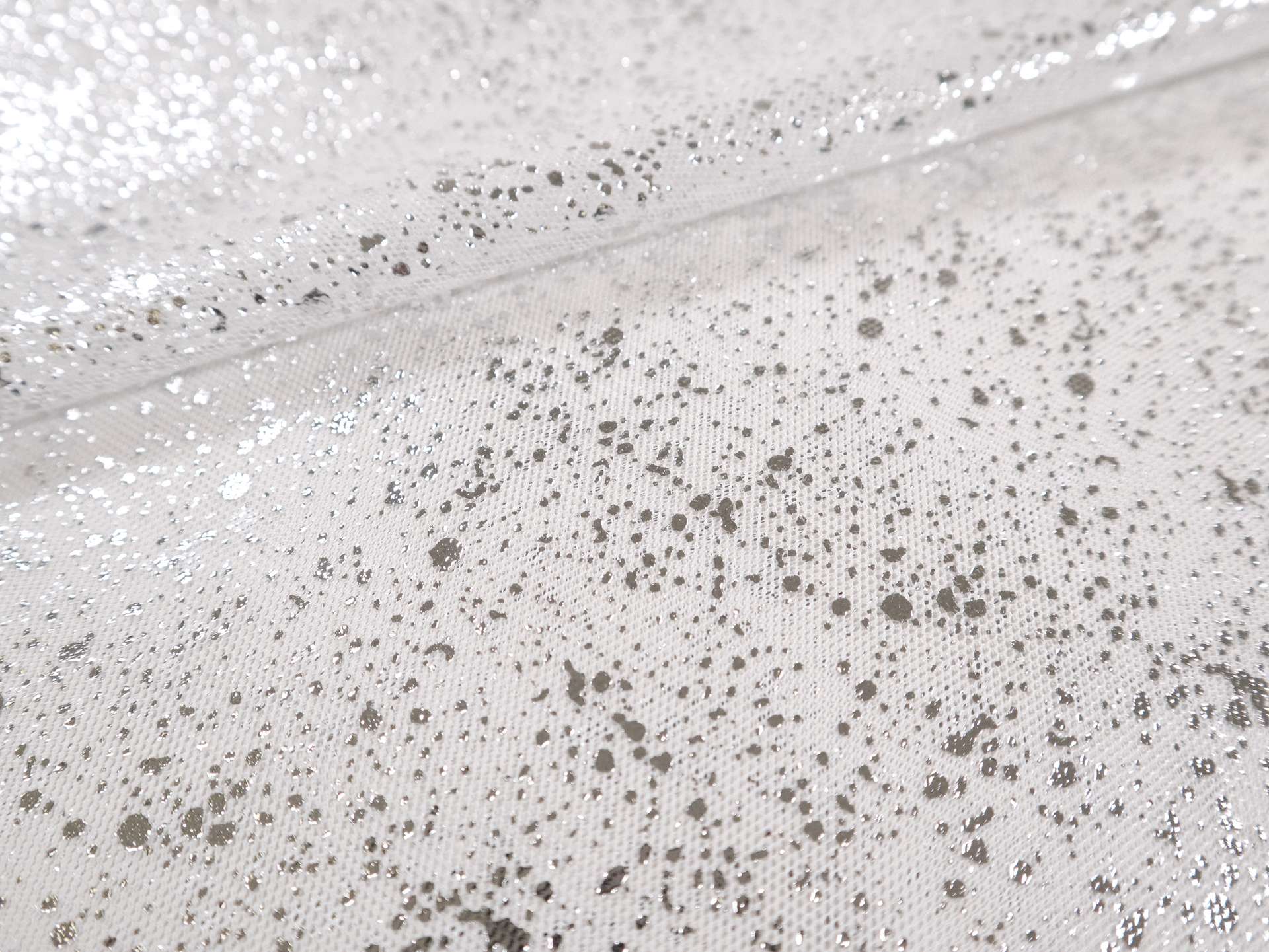 Metallic Speckled Tulle in White & Silver