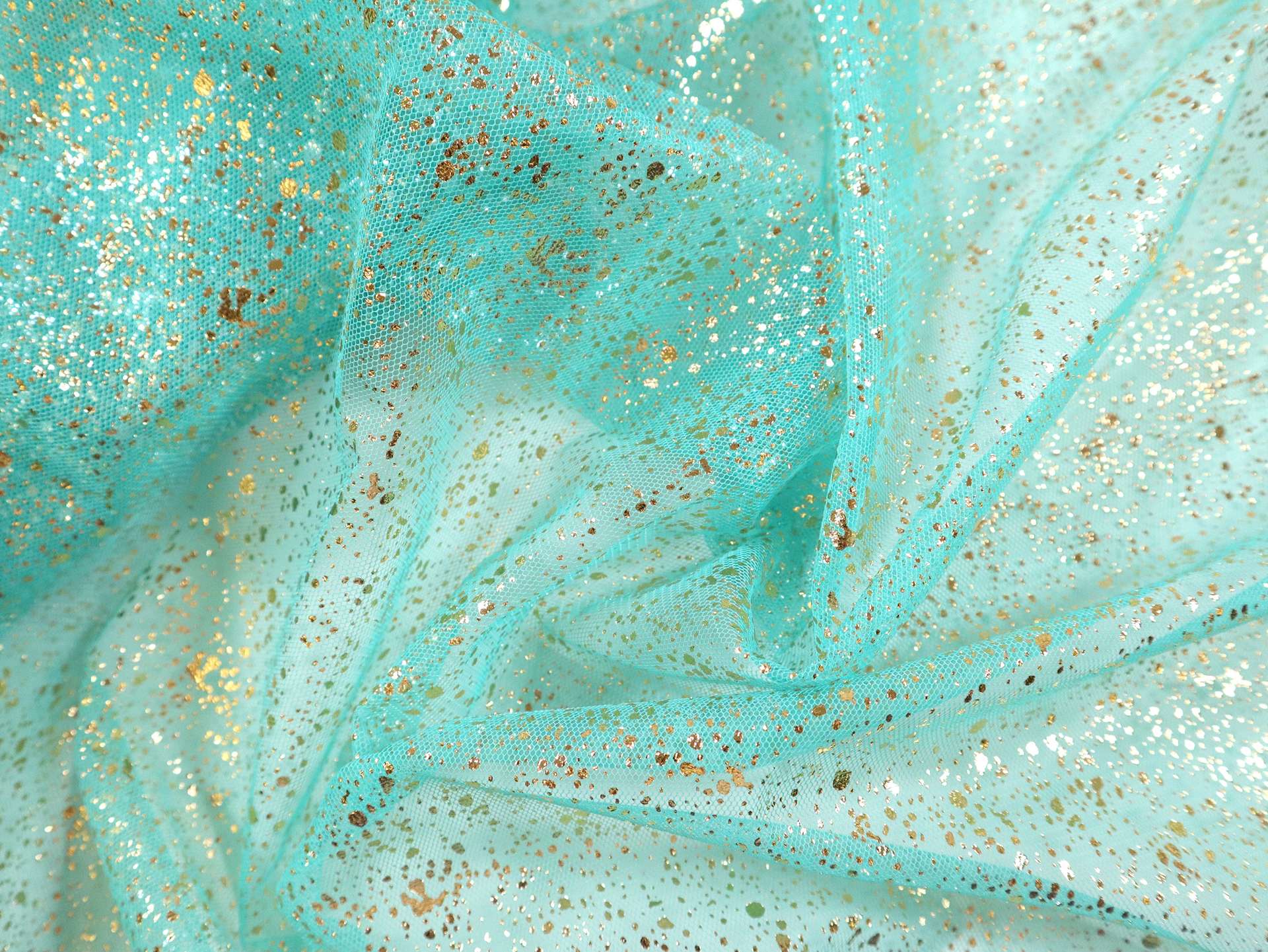 Metallic Speckled Tulle in Turquoise & Gold