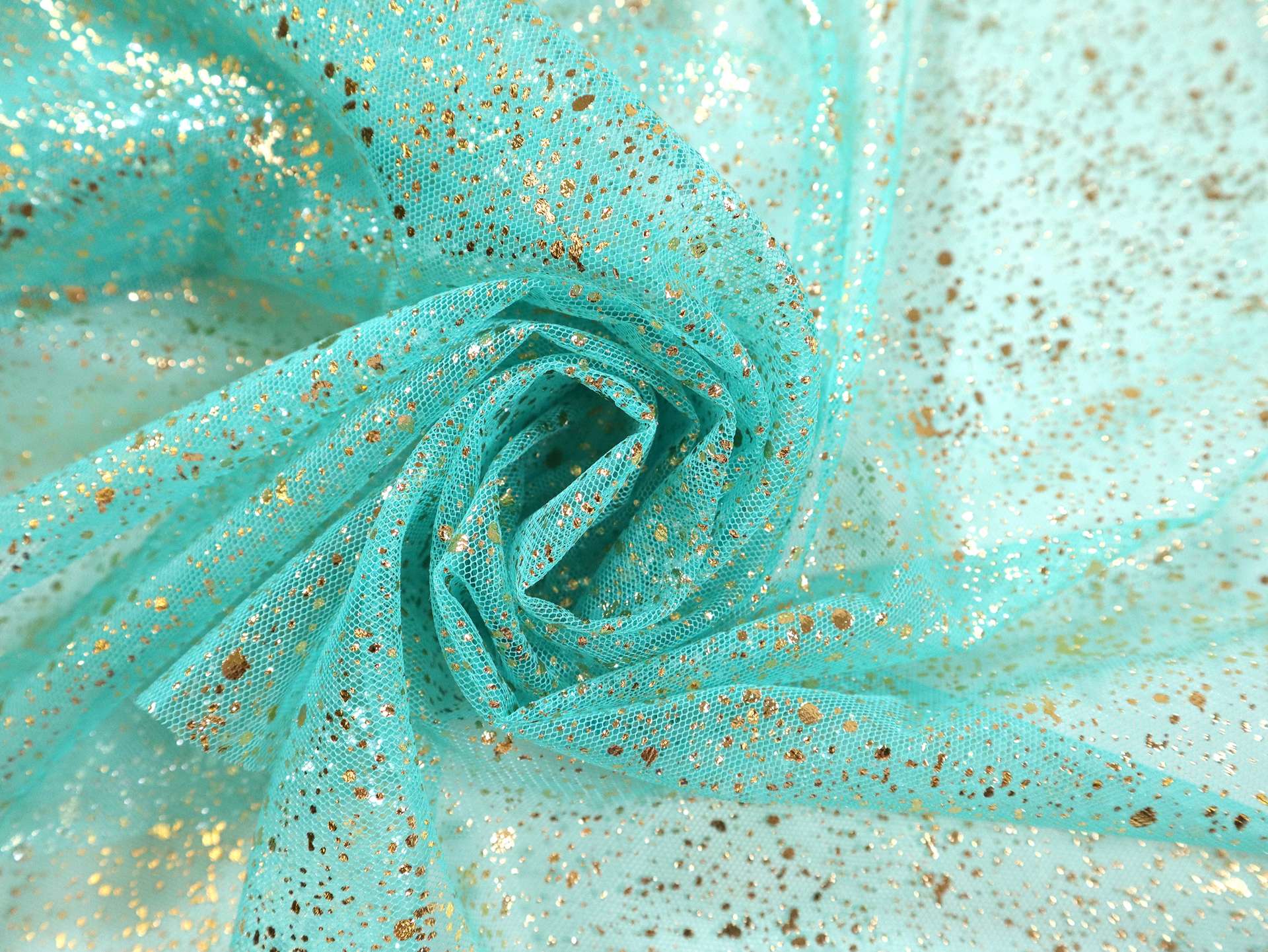 Metallic Speckled Tulle in Turquoise & Gold