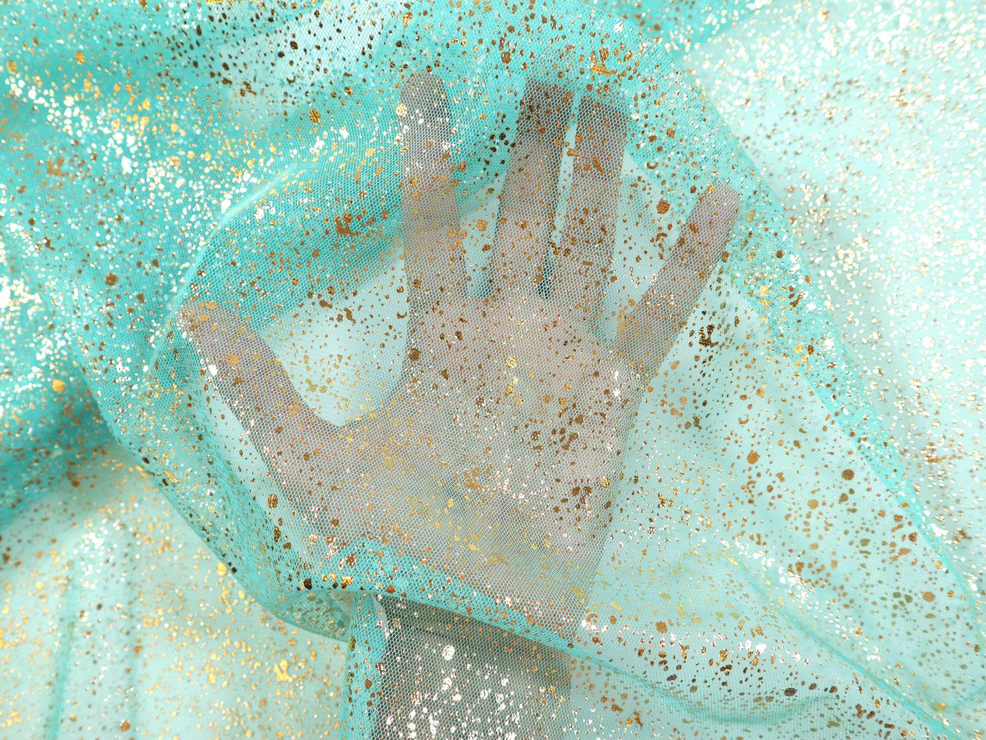Metallic Speckled Tulle in Turquoise & Gold